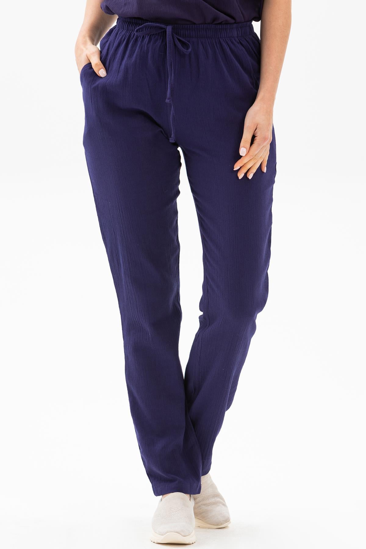Sile Fabric Pocket Women Pants Purple