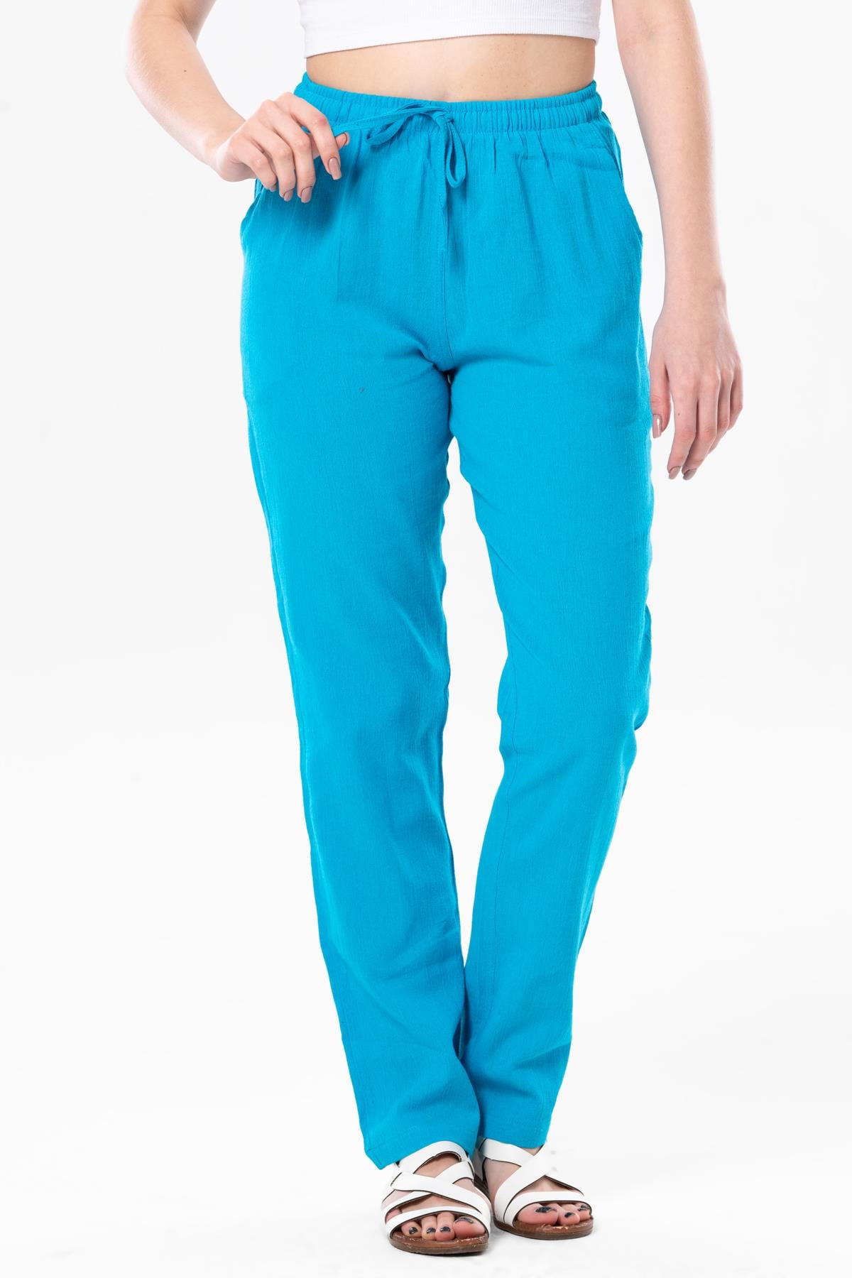 Şile Bezi Çift Cepli Unisex Yazlık Pantolon Turkuaz Trkz