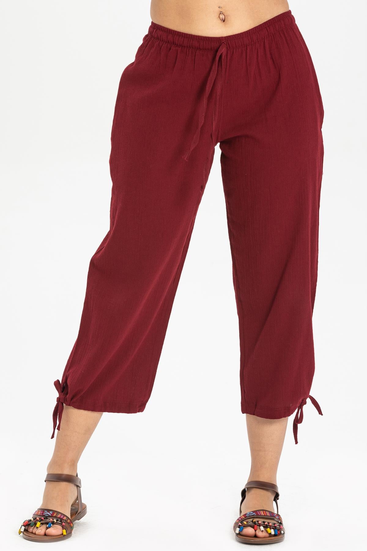 Sile Fabric Women Capri Claret Red