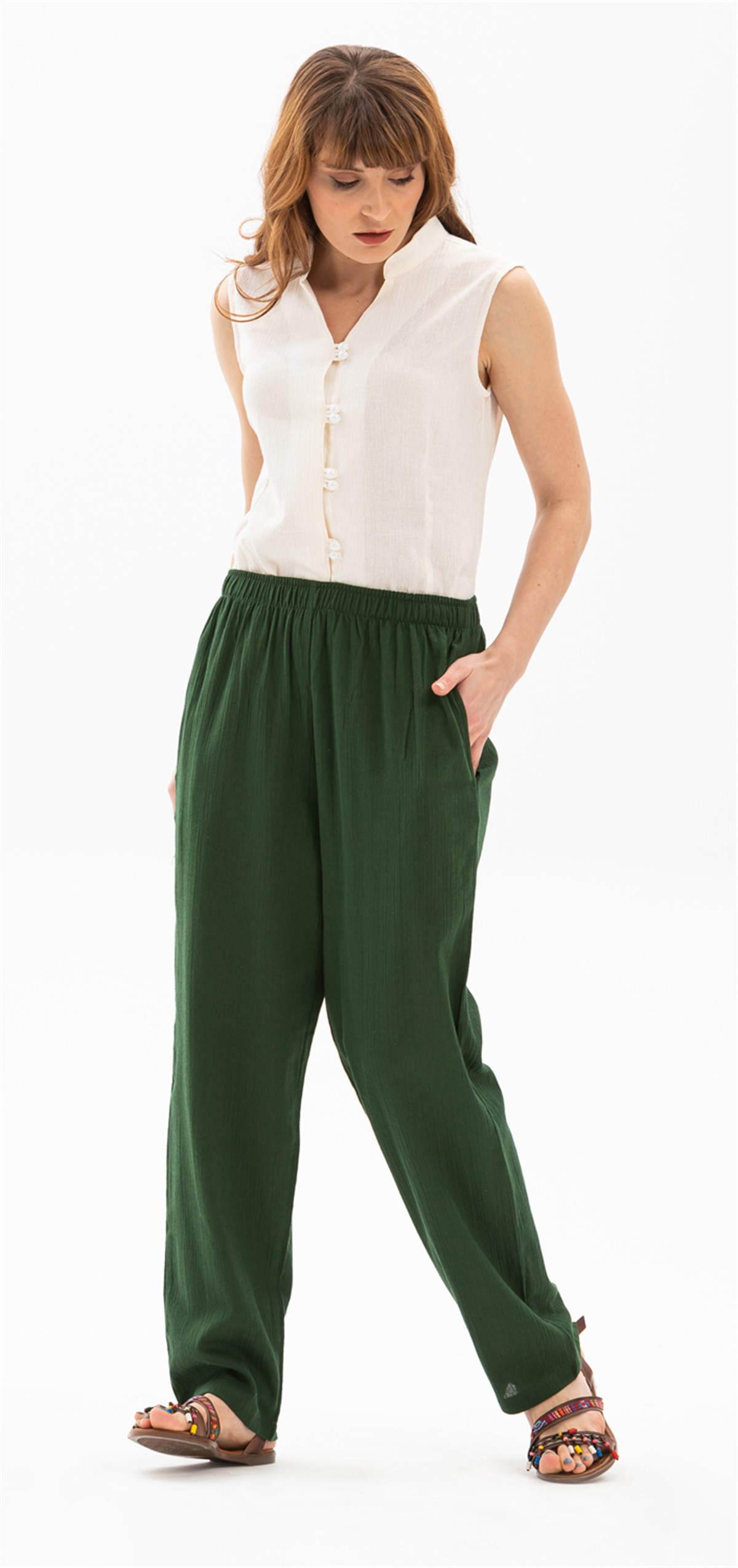 Şile Bezi Kadın Şalvar Pantolon Yeşil | silemoda.com