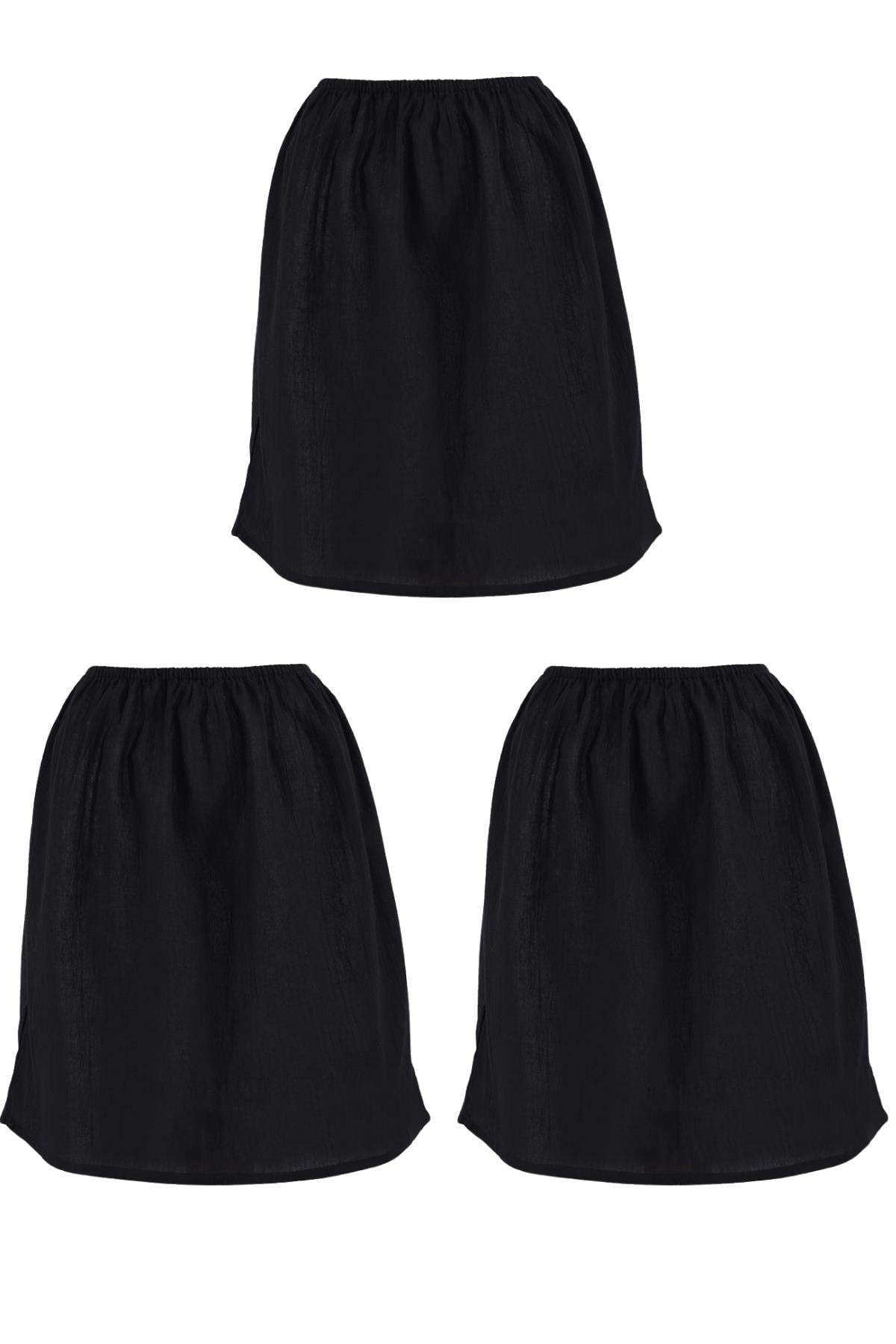 Şile Bezi Mini ve Dizüstü Kadın Jüpon Kısa Etek Astarı 3'lü Set Siyah-Siyah-Siyah Syh/Sy/Syh