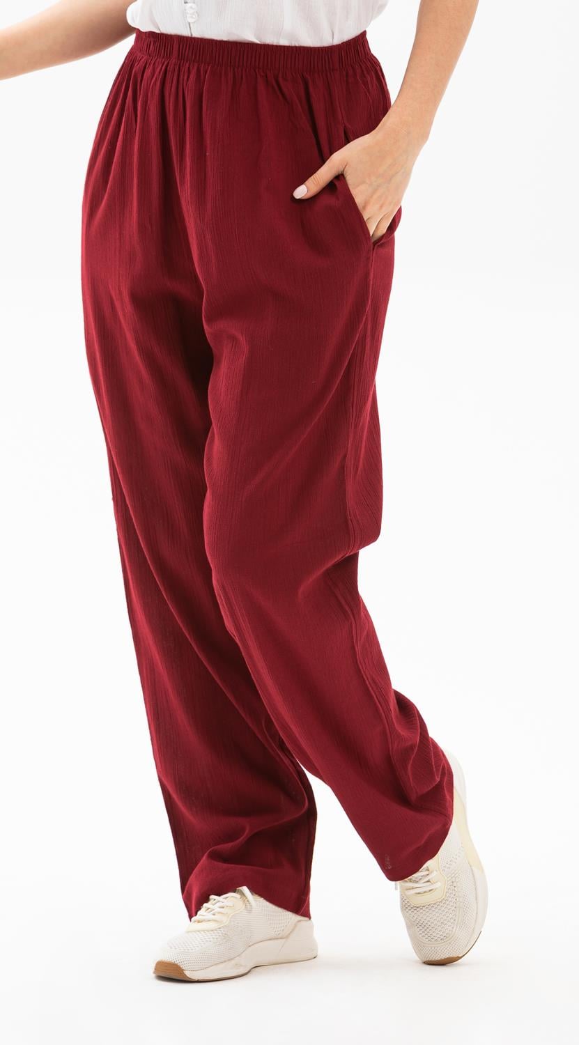 Şile Fabric Unisex Shalwar Trousers Claret Red