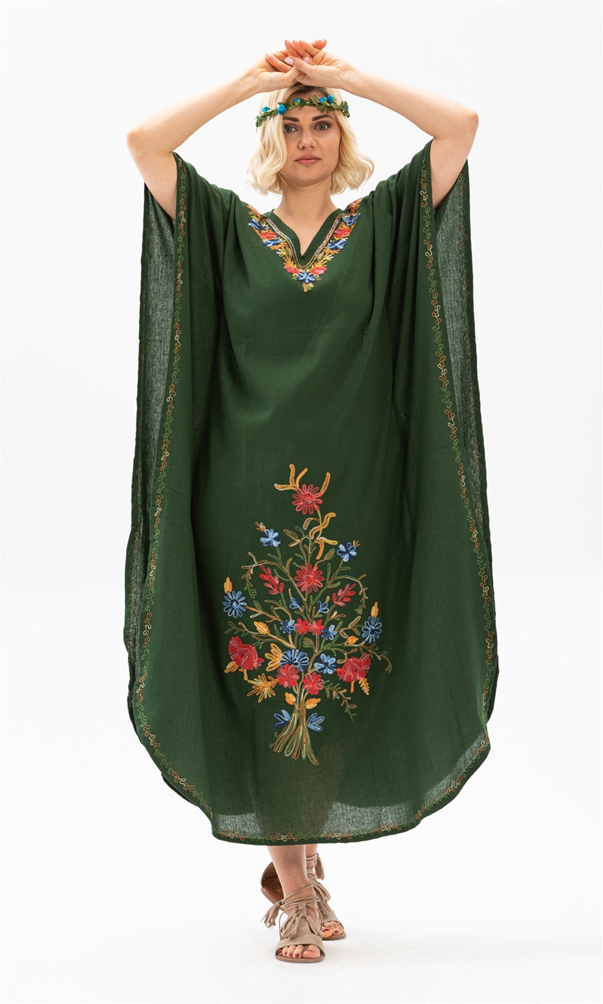 Tibet Şile Bezi Elbise Yeşil