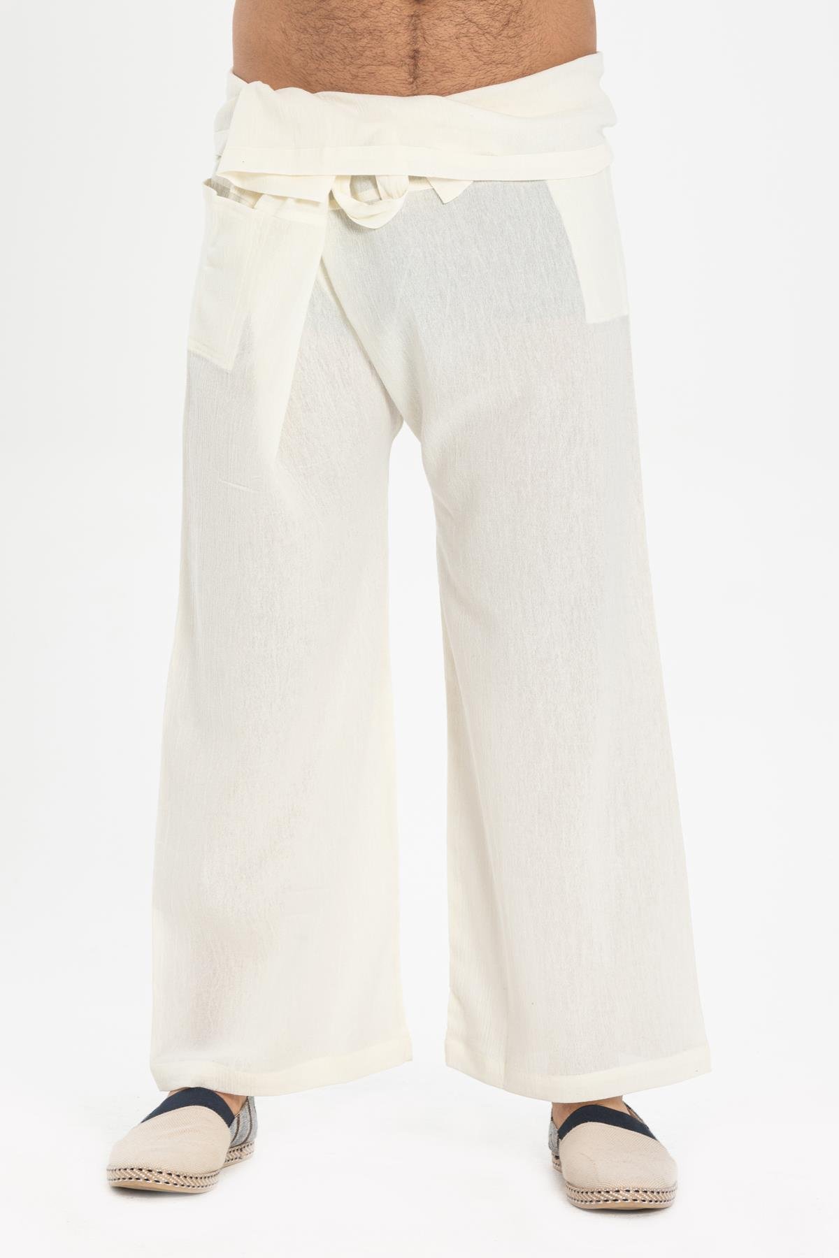 Unisex Şile Bezi Balıkçı Pantolon Krem Krm