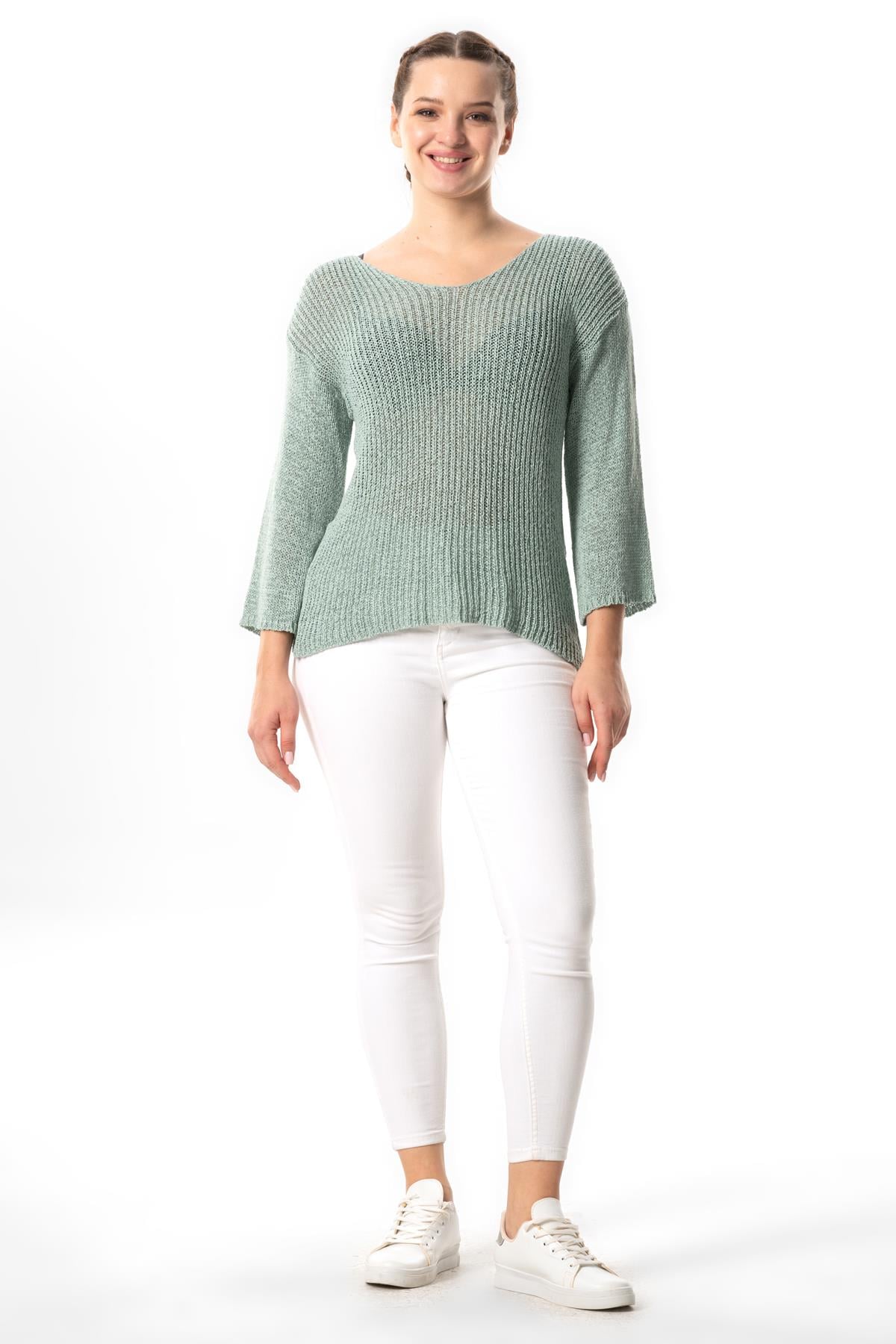 Long Sleeve Ahunaz Autumn and Winter Sweater Blouse Mint Green