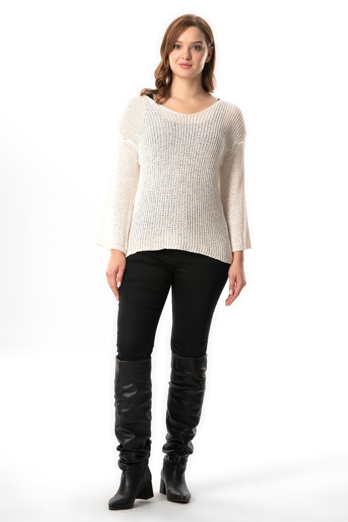 Long Sleeve Ahunaz Autumn and Winter Sweater Blouse Ecru