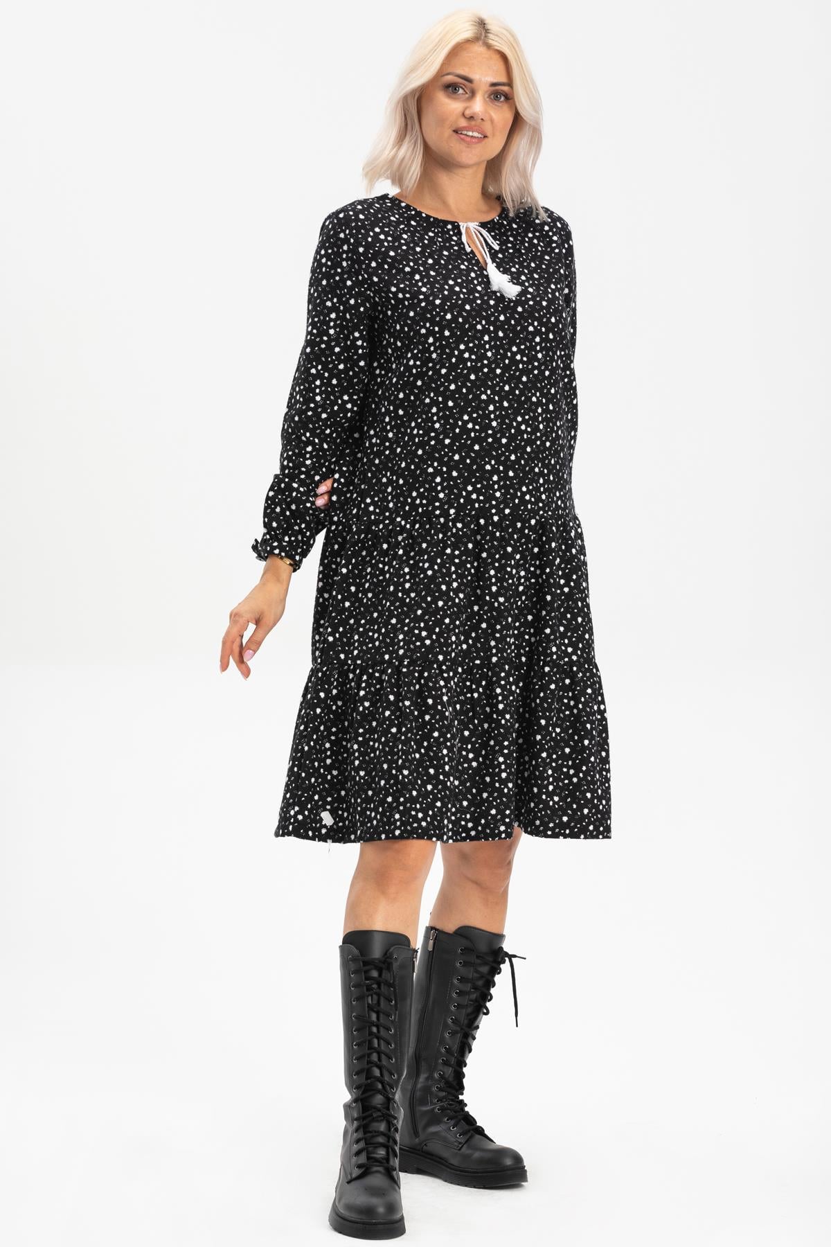 Long Sleeve Flannel Alya Short Dress Crispy Pattern White