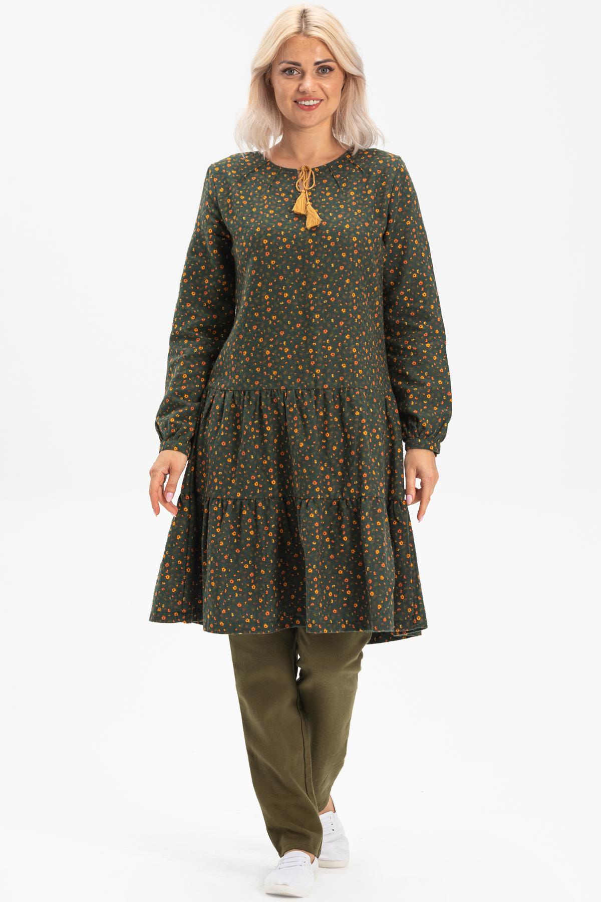 Long Sleeve Flannel Alya Tunic Crispy Pattern KHaki
