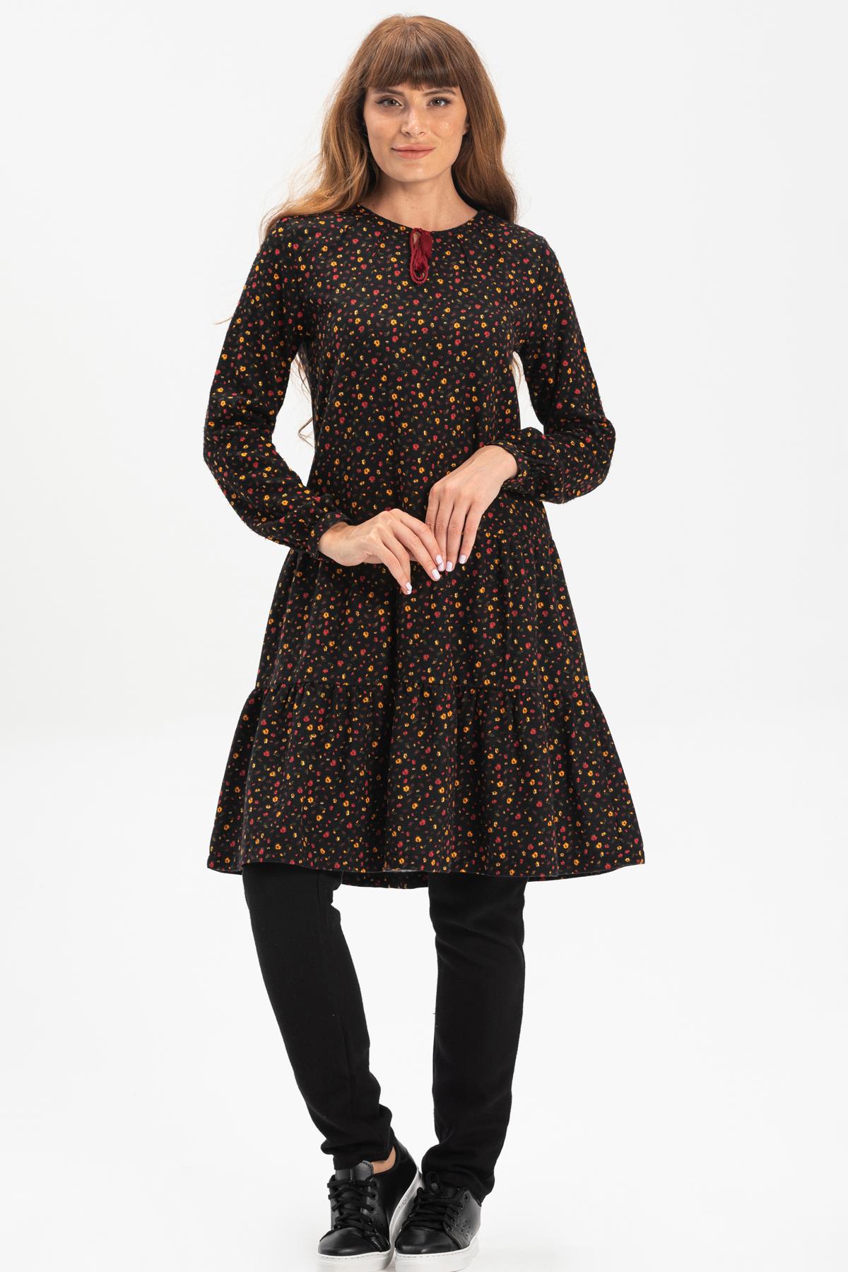 Long Sleeve Flannel Alya Tunic Crispy Pattern Black