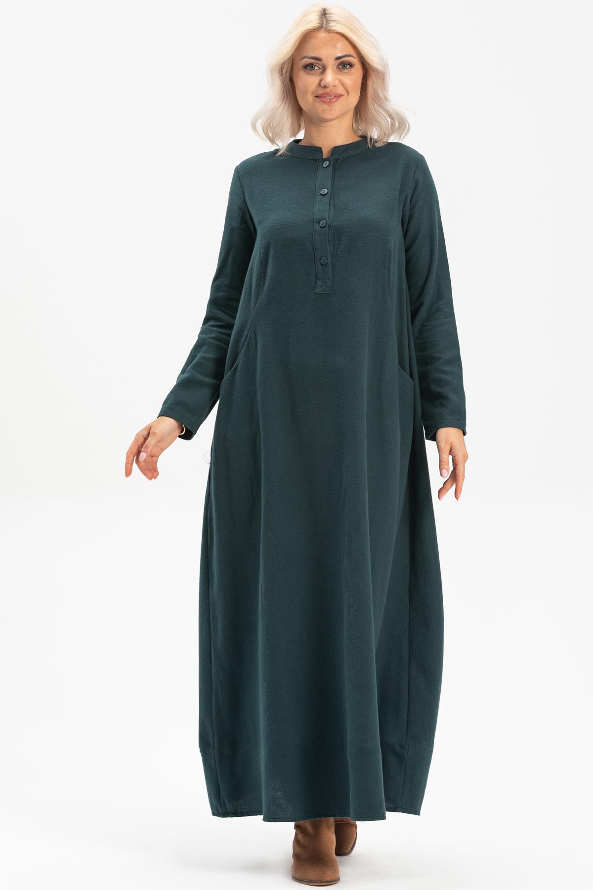 Long Sleeve Flannel Beril Long Dress Petrol