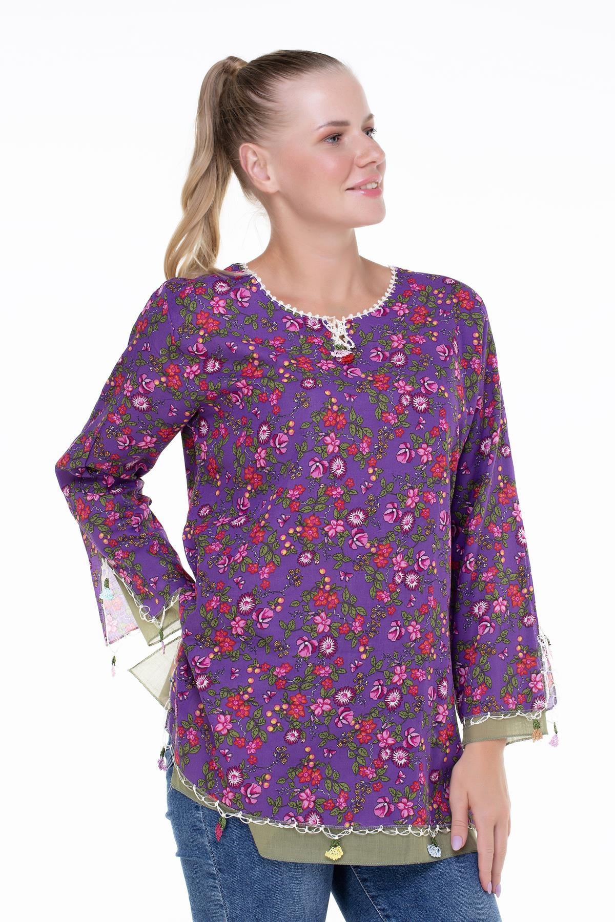 Uzun Kol Ceyda Vual Bluz Mor 6163