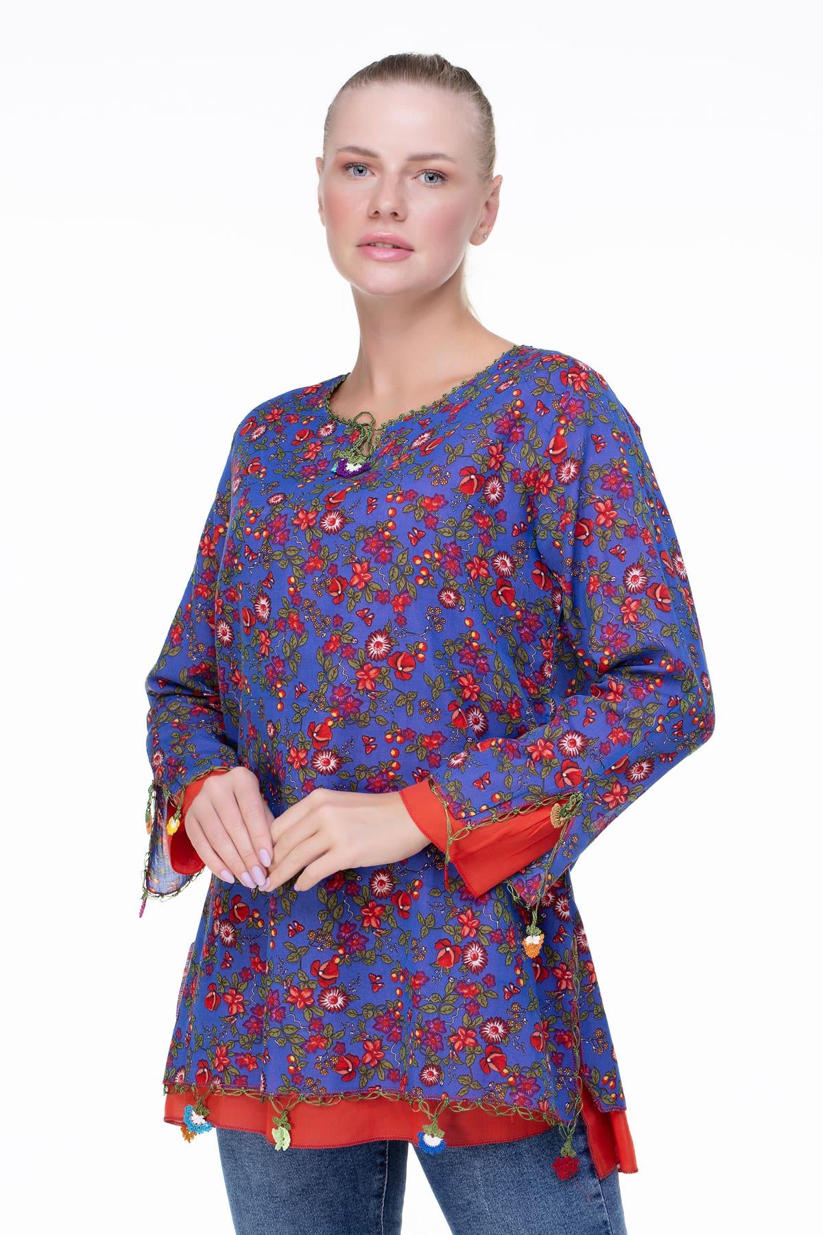 Uzun Kol Ceyda Vual Bluz Saks 6171