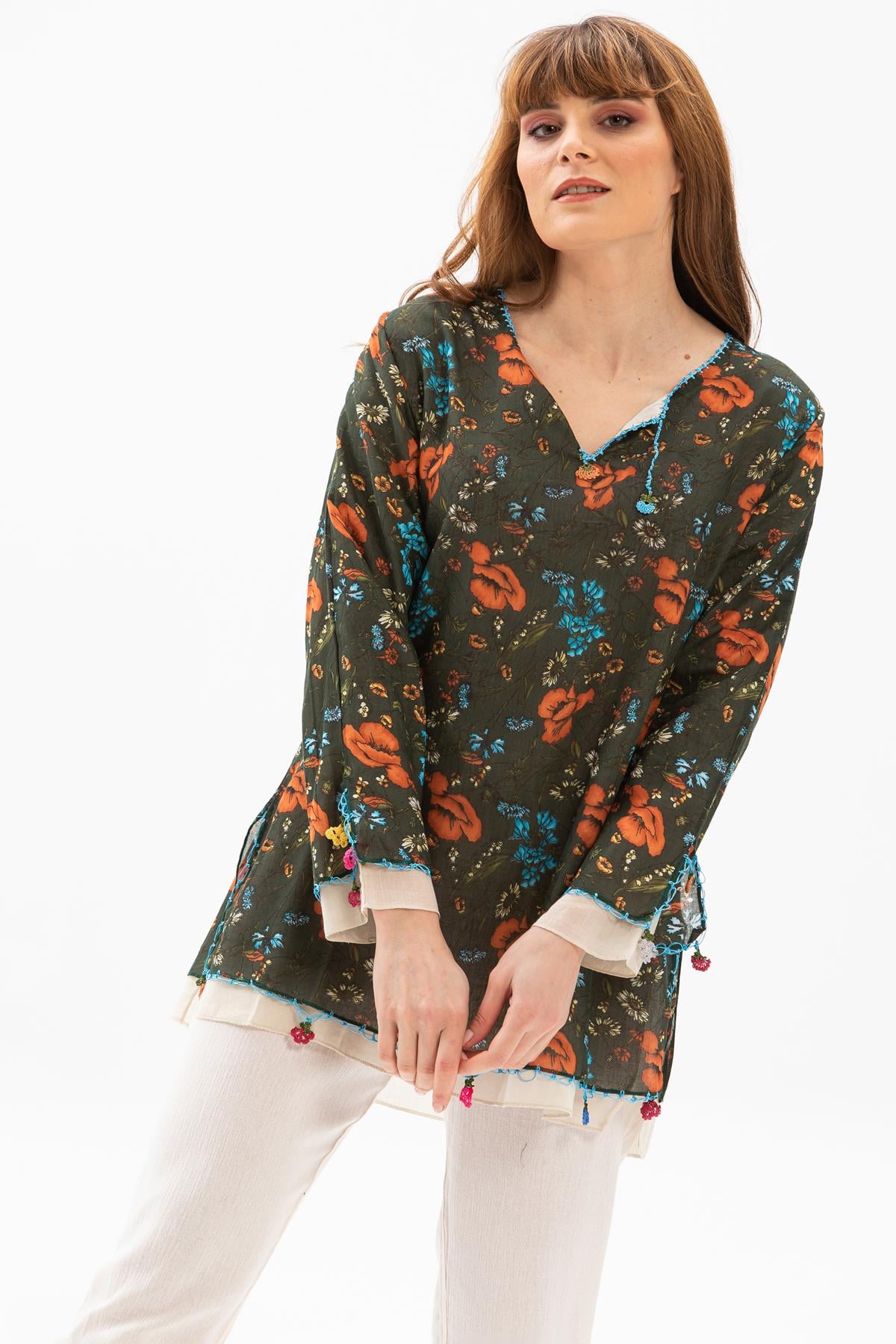 Long Sleeve Ceyda Voile Blouse Green