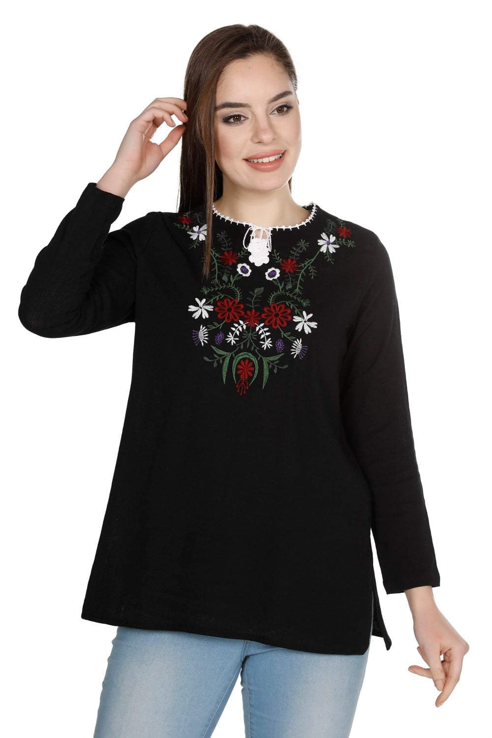 Long Sleeve Sile Fabric Dilara Blouse Black