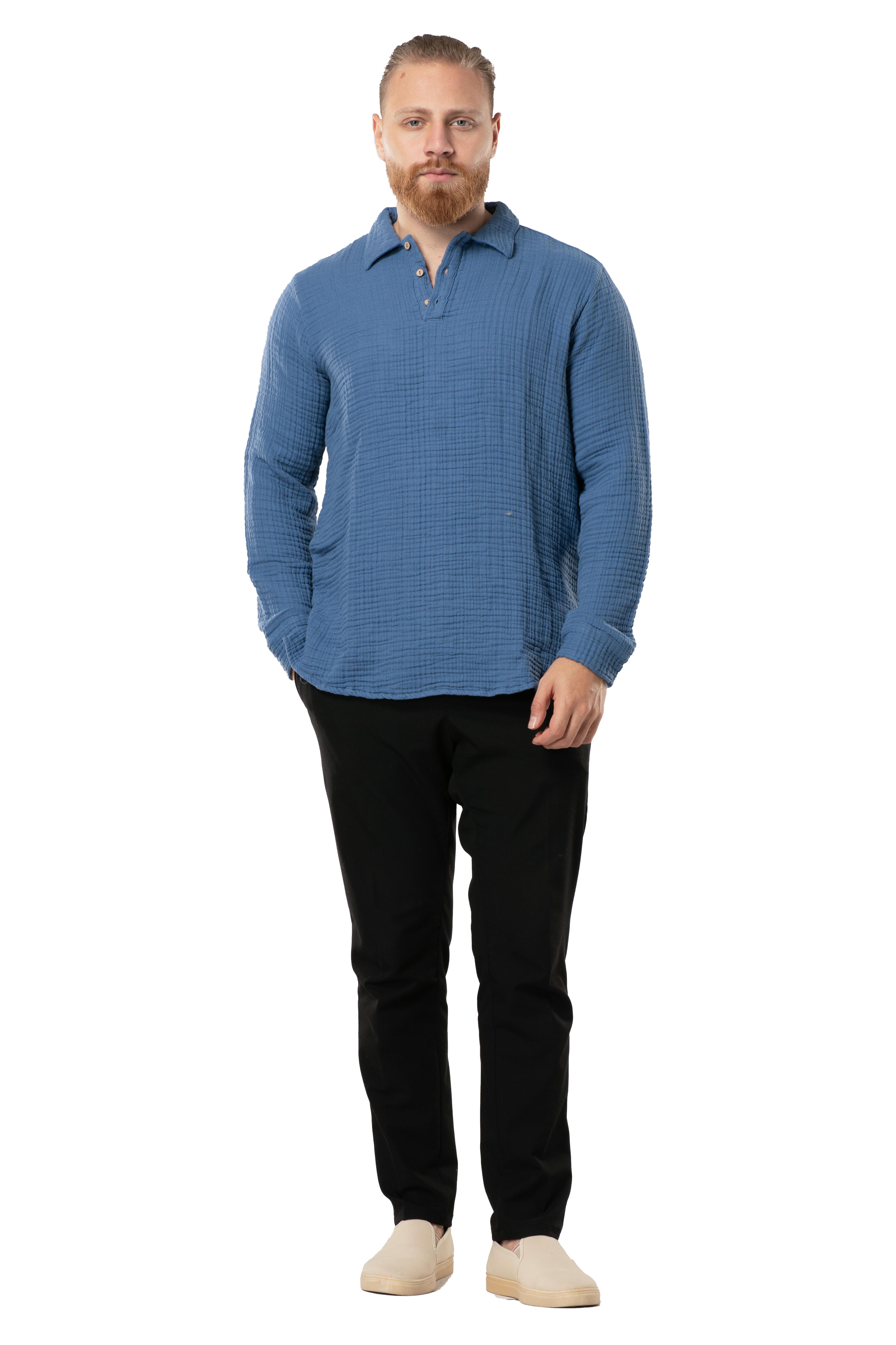 Long Sleeve Fall and Winter Muslin Sweatshirt Indigo