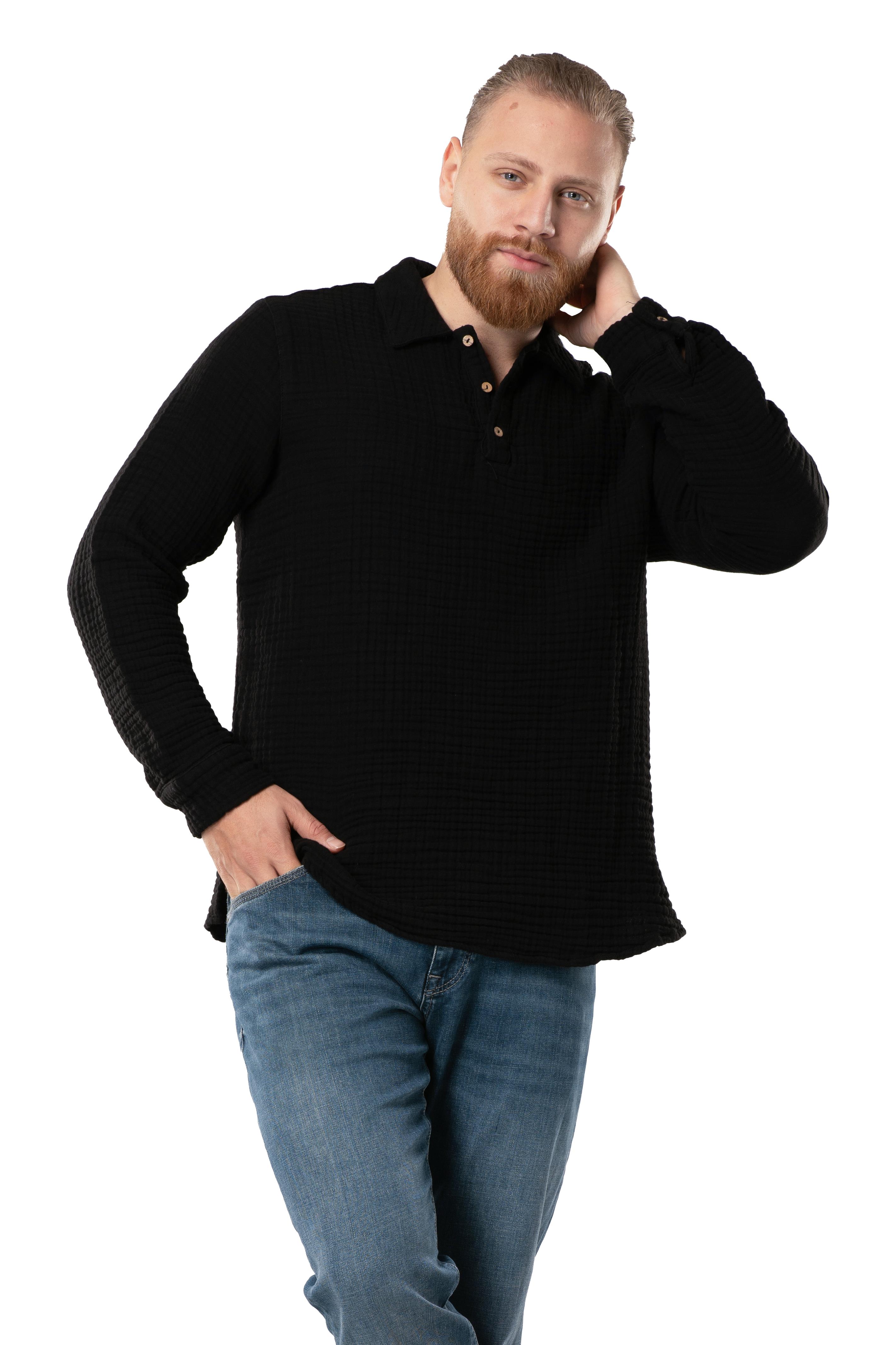 Uzun Kol Double Müslin Erkek Sonbahar ve Kışlık Sweatshirt Siyah Syh