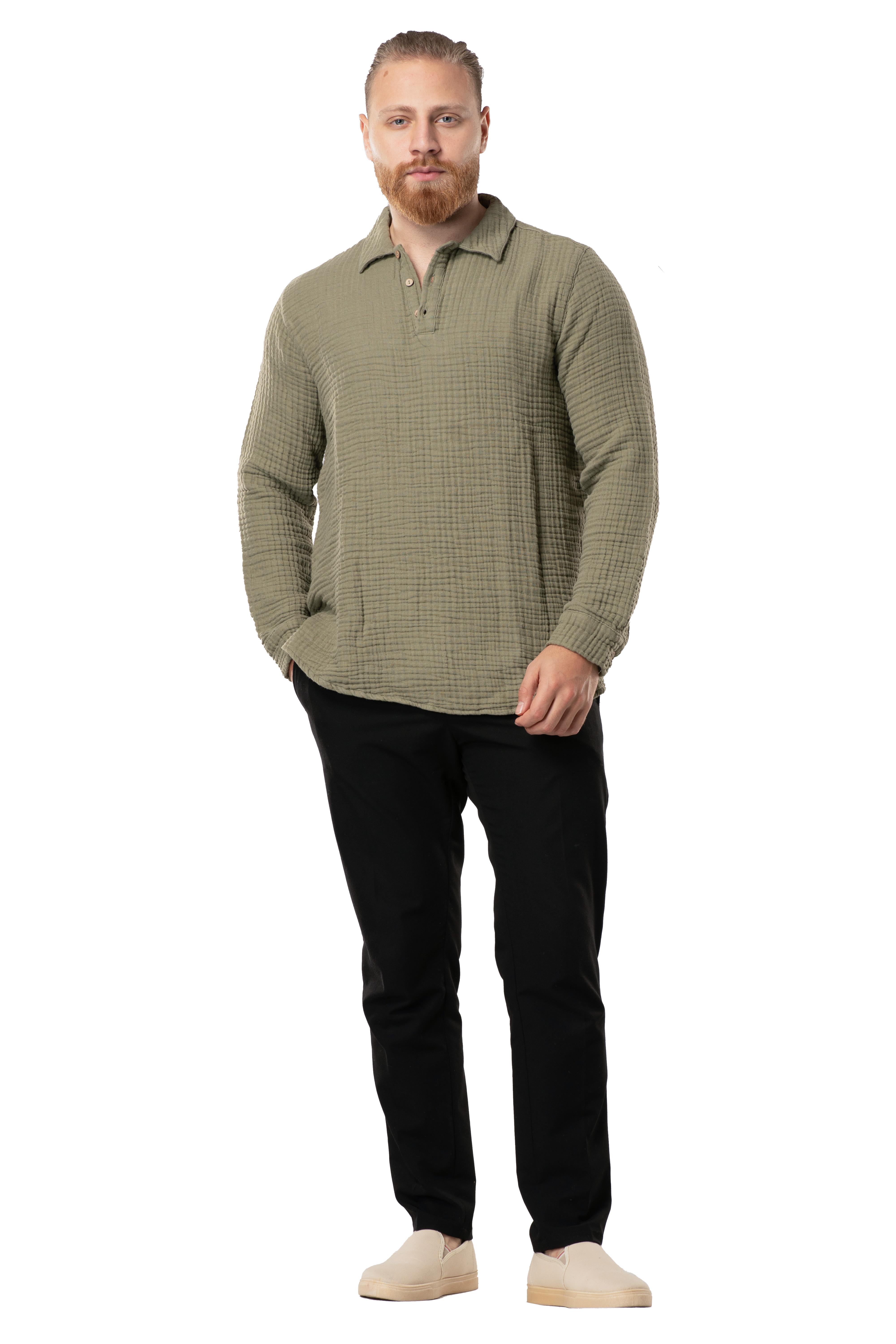 Uzun Kol Double Müslin Erkek Sonbahar ve Kışlık Sweatshirt Haki Hk