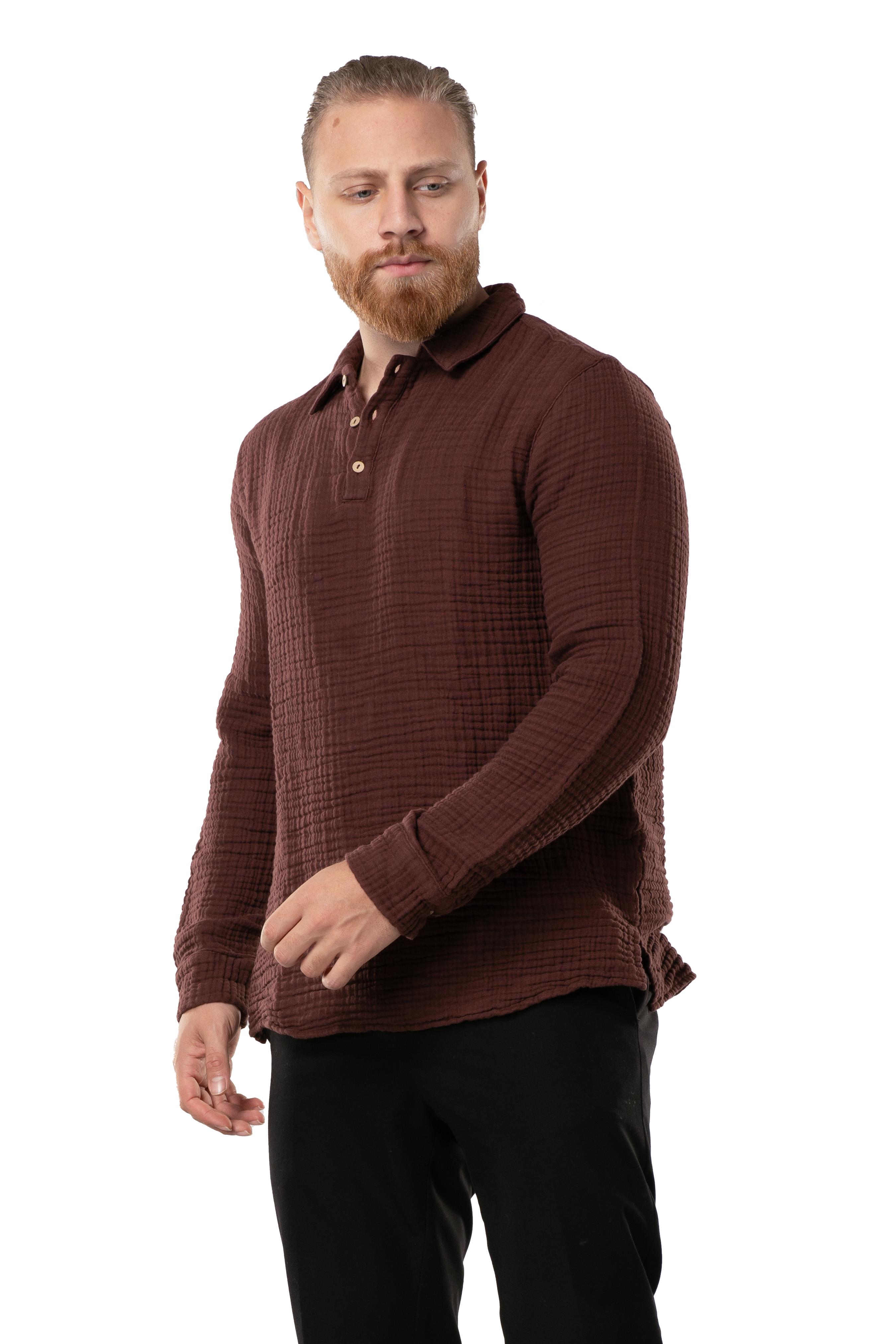 Uzun Kol Double Müslin Erkek Sonbahar ve Kışlık Sweatshirt Bordo Brd