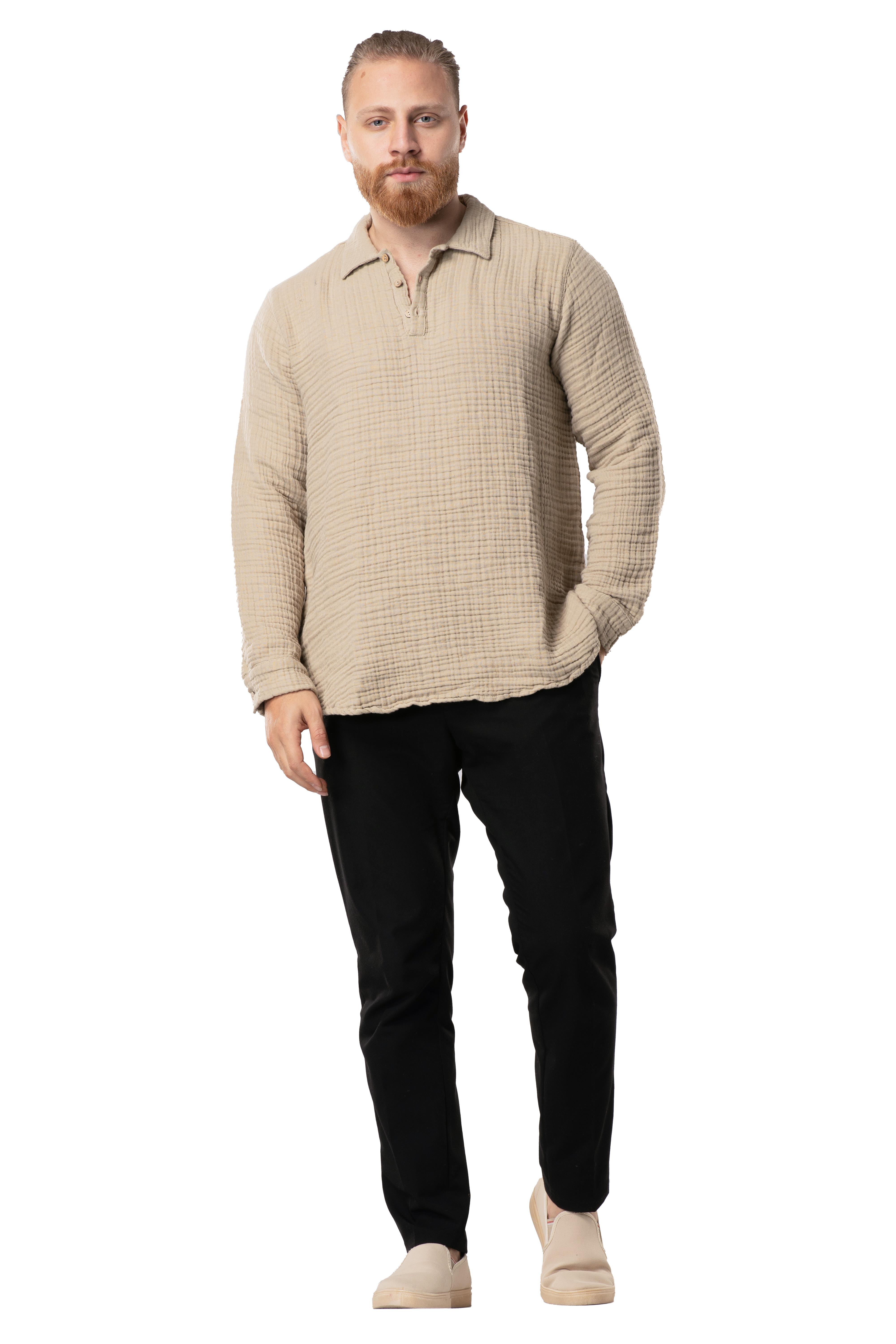 Uzun Kol Double Müslin Erkek Sonbahar ve Kışlık Sweatshirt Vizon Vzn