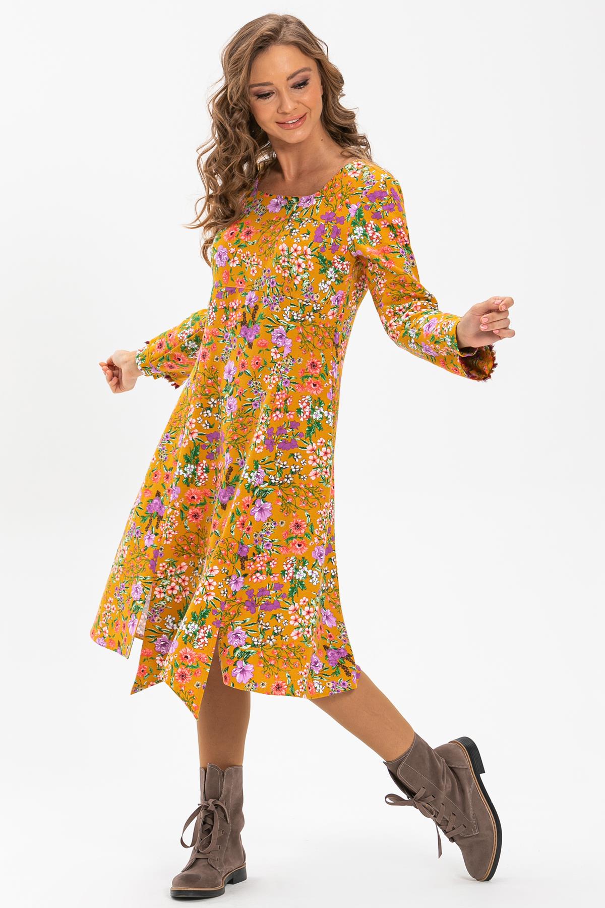Long Sleeve Flannel Fatmagül Short Dress Spring Pattern Mustard