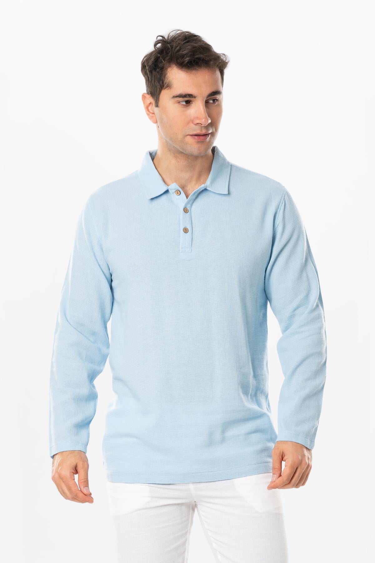 Long Sleeve Foça Violet Men's Summer Tshirt Ice Blue