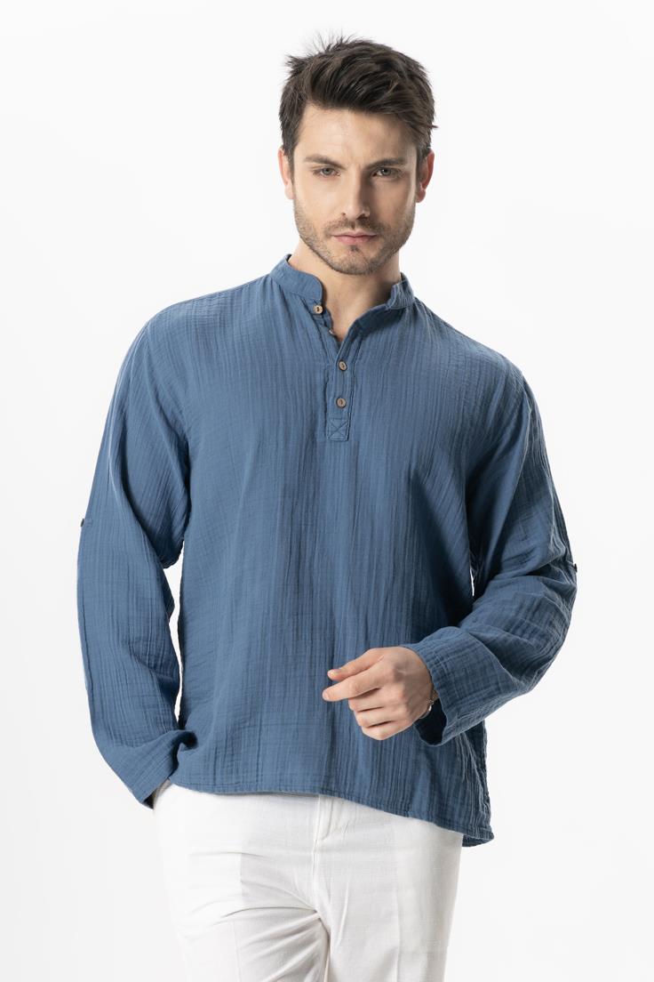 Uzun Kol Hakim Yaka Müslin Yazlık Sweatshirt İndigo indg