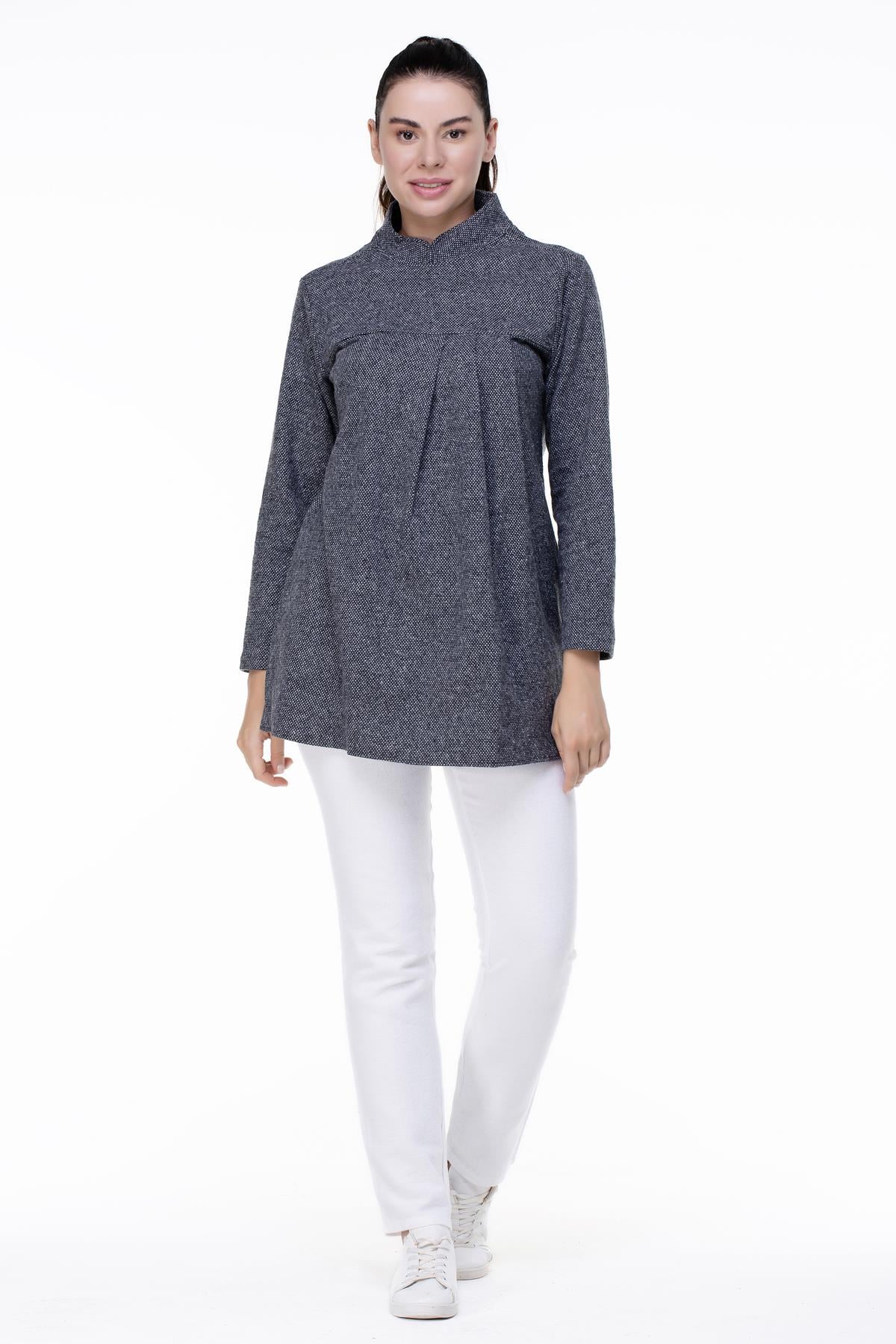 Long Sleeve İnterlock Meryem Blouse Gray