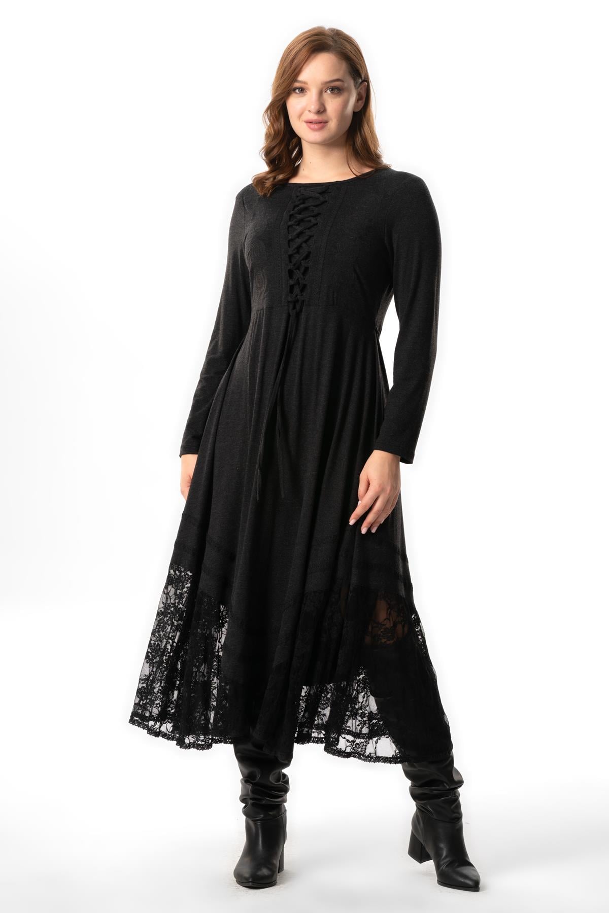 Long Sleeve Karsu Fall-Winter Asymmetric Cut Long Combed Viscose Dress Gray
