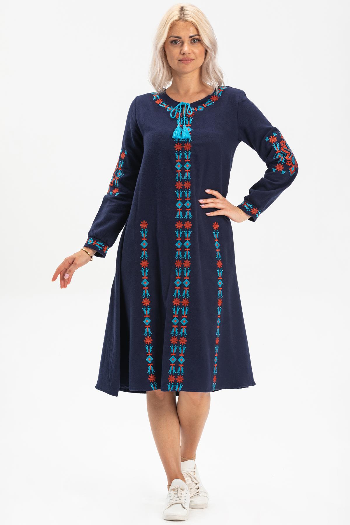 Uzun Kol Mahur Pazen Kısa Sonbahar ve Kışlık Elbise Lacivert Lcvt