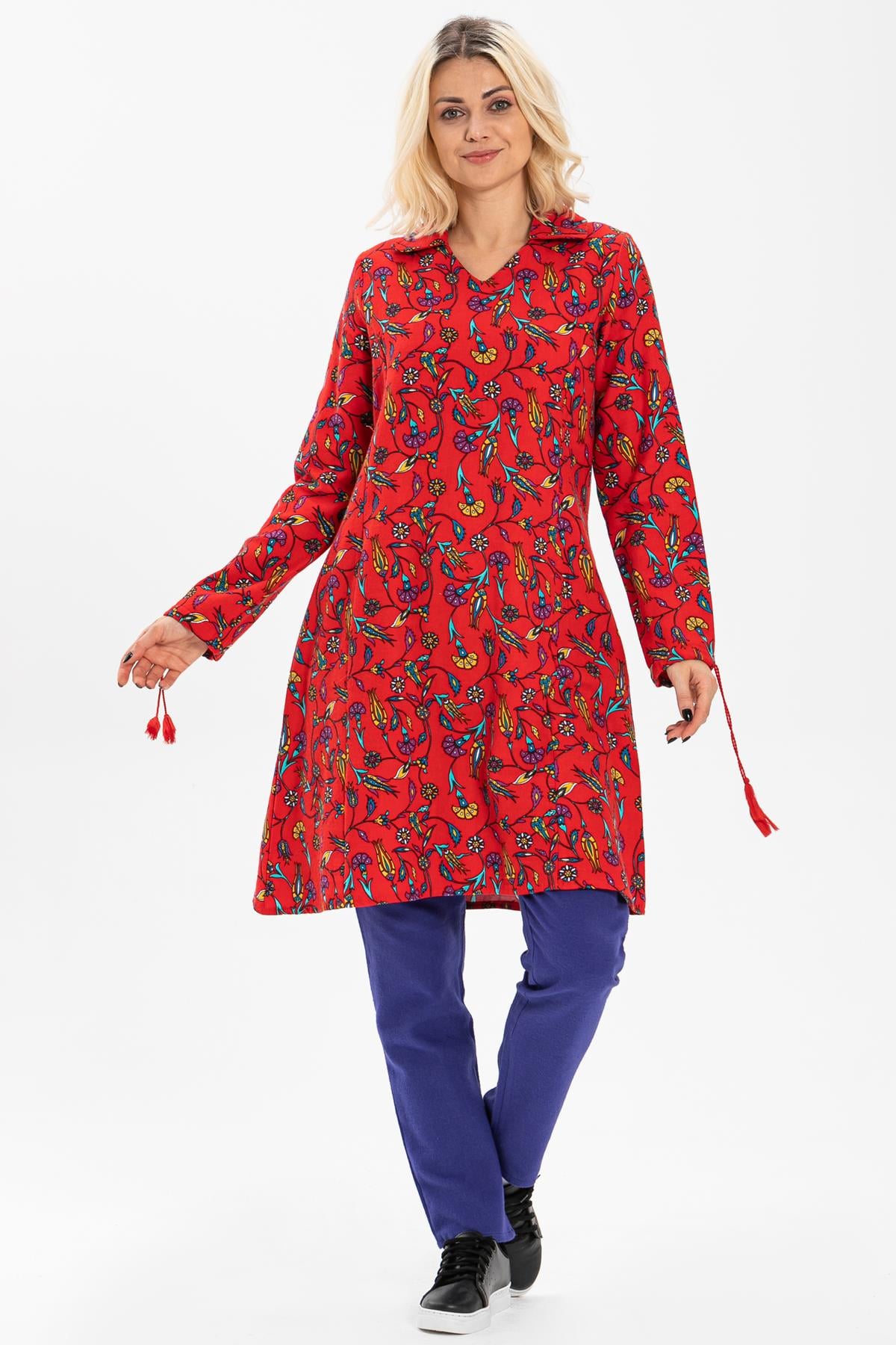 Necla Flannel Tunic Tile Pattern Red