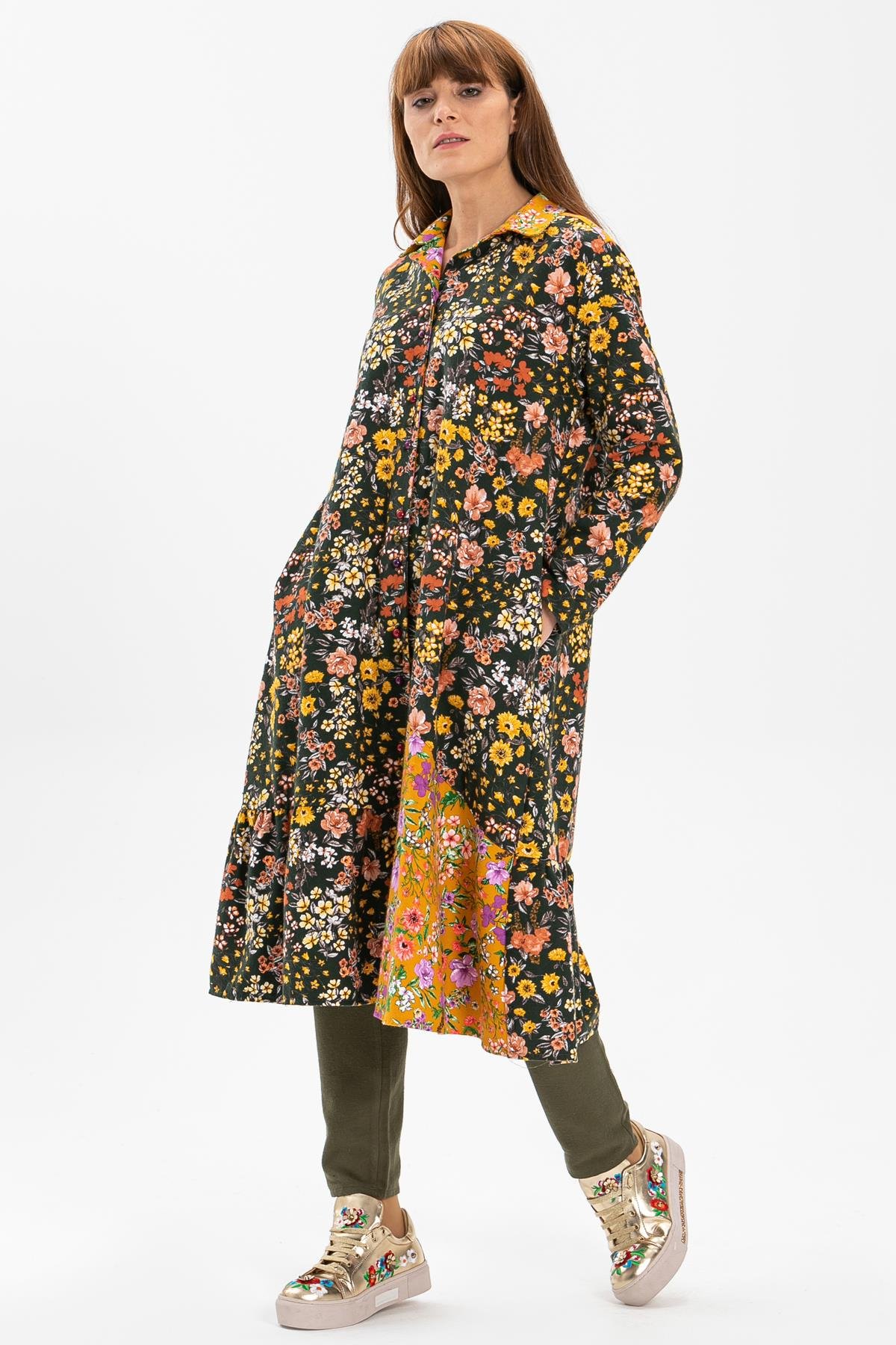 Uzun Kol Nihal Pazen Sonbahar ve Kışlık Tunik Bahar Desen Haki Hk