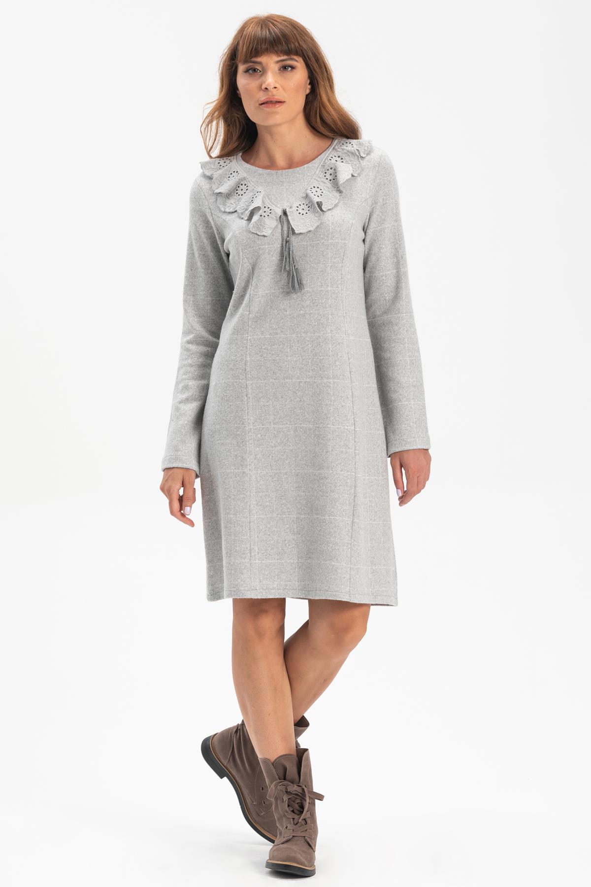 Long Sleeve Flannel Nilay Short Dress Grey
