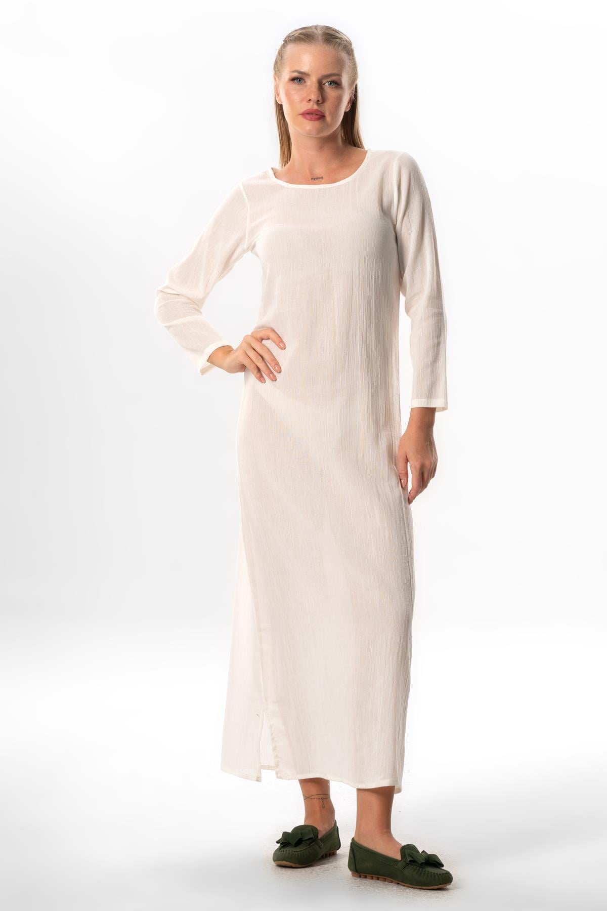 Long Sleeve Cotton Petticoat Sile Cloth Long Dress Lining Cream