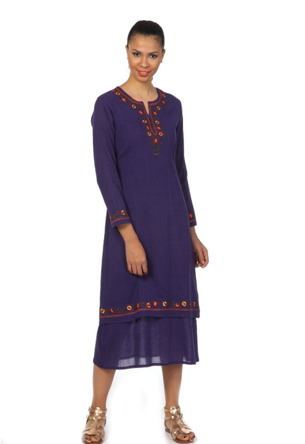 Uzun Kol Sibel Elbise Mor