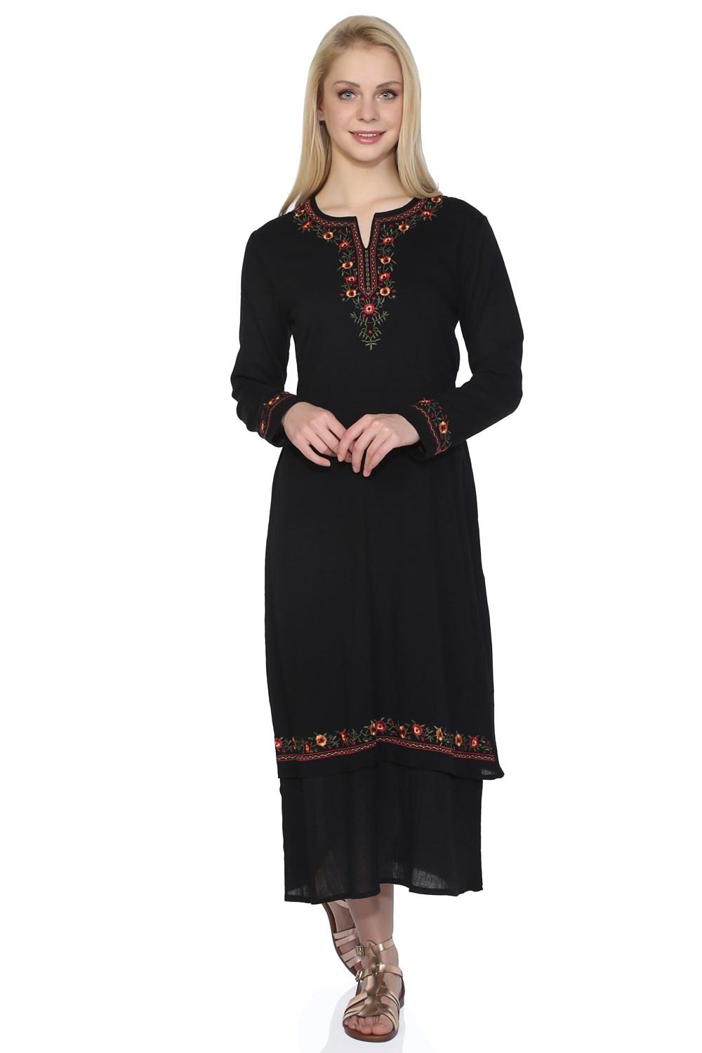 Long Sleeve Sile Fabric Sibel Long Dress Black