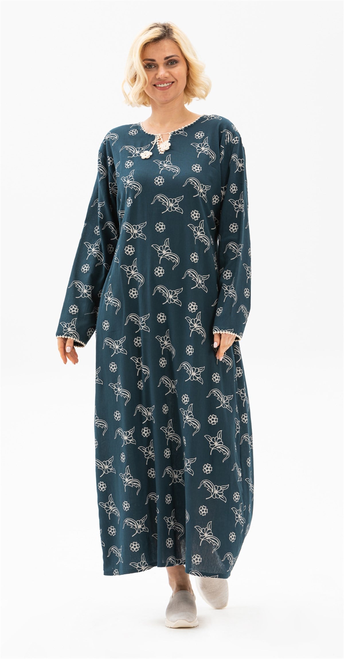 Long Sleeve Printed Dress Sprinkle Pattern Petrol