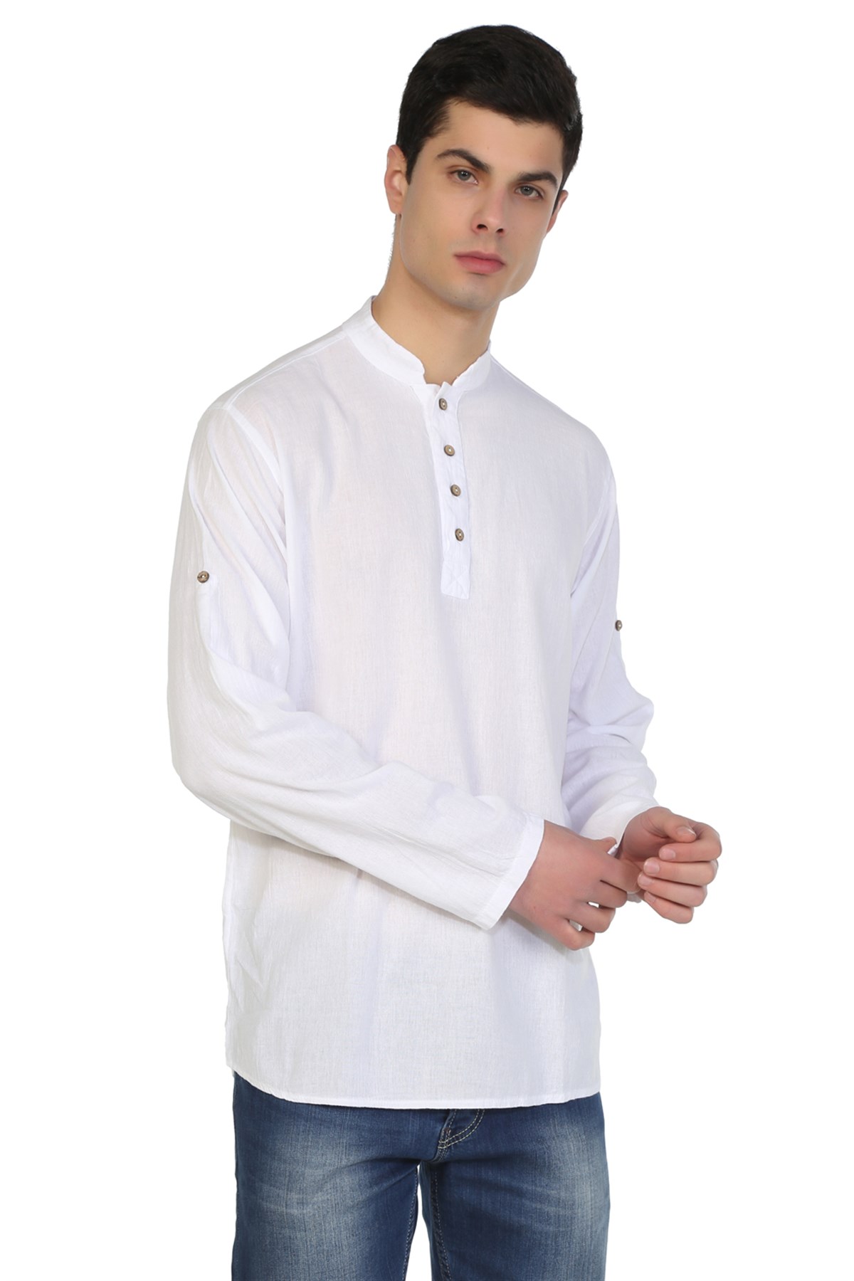 Uzun Kol Şile Bezi Bodrum Erkek T-Shirt Beyaz 9001