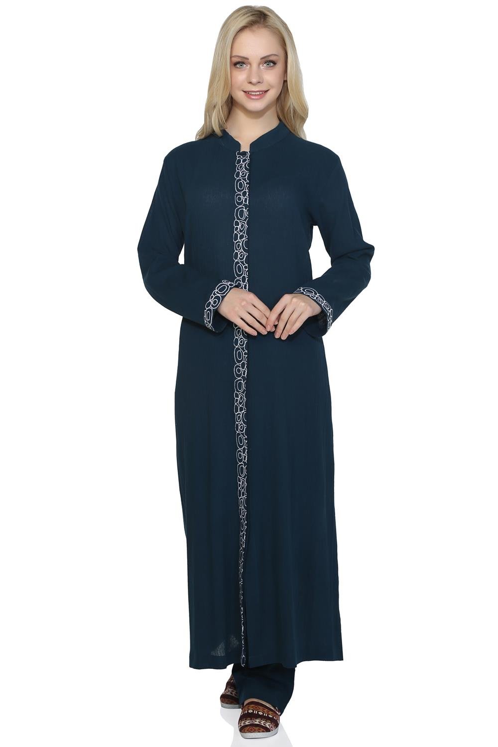 Uzun Kol Şile Bezi Hakim Yaka Halkalı Nakışlı Mevsimlik Uzun Ferace Petrol Ptrl