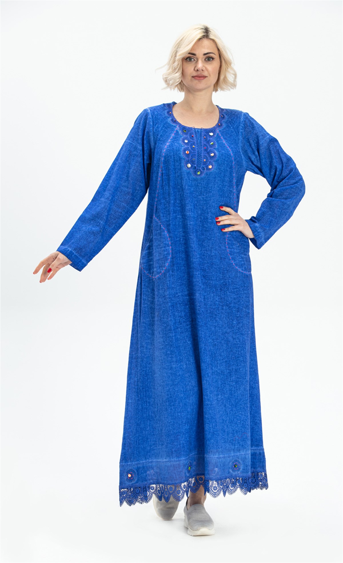Long Sleeve Sile Fabric Maya Long Dress Sax
