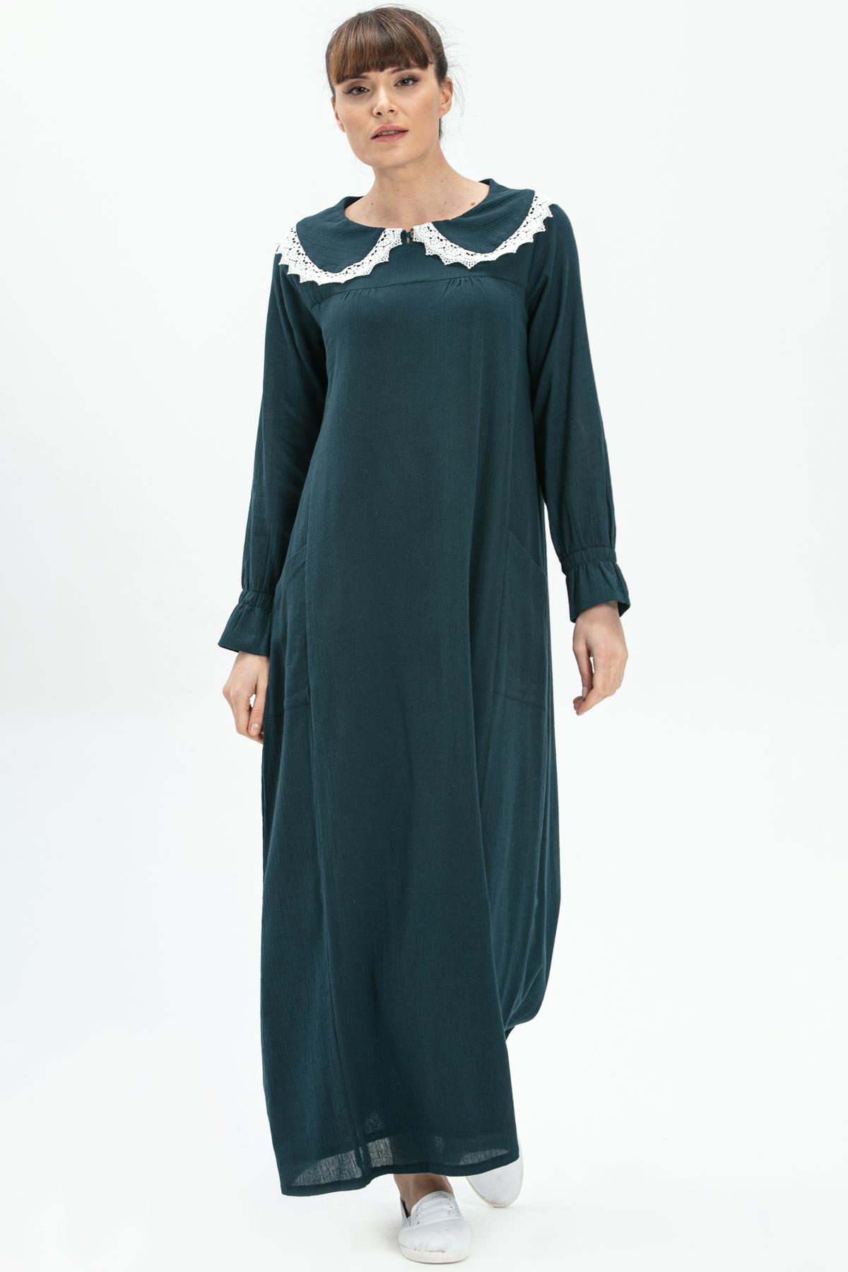 Long Sleeve Sile Fabric Zahide Long Dress Oil