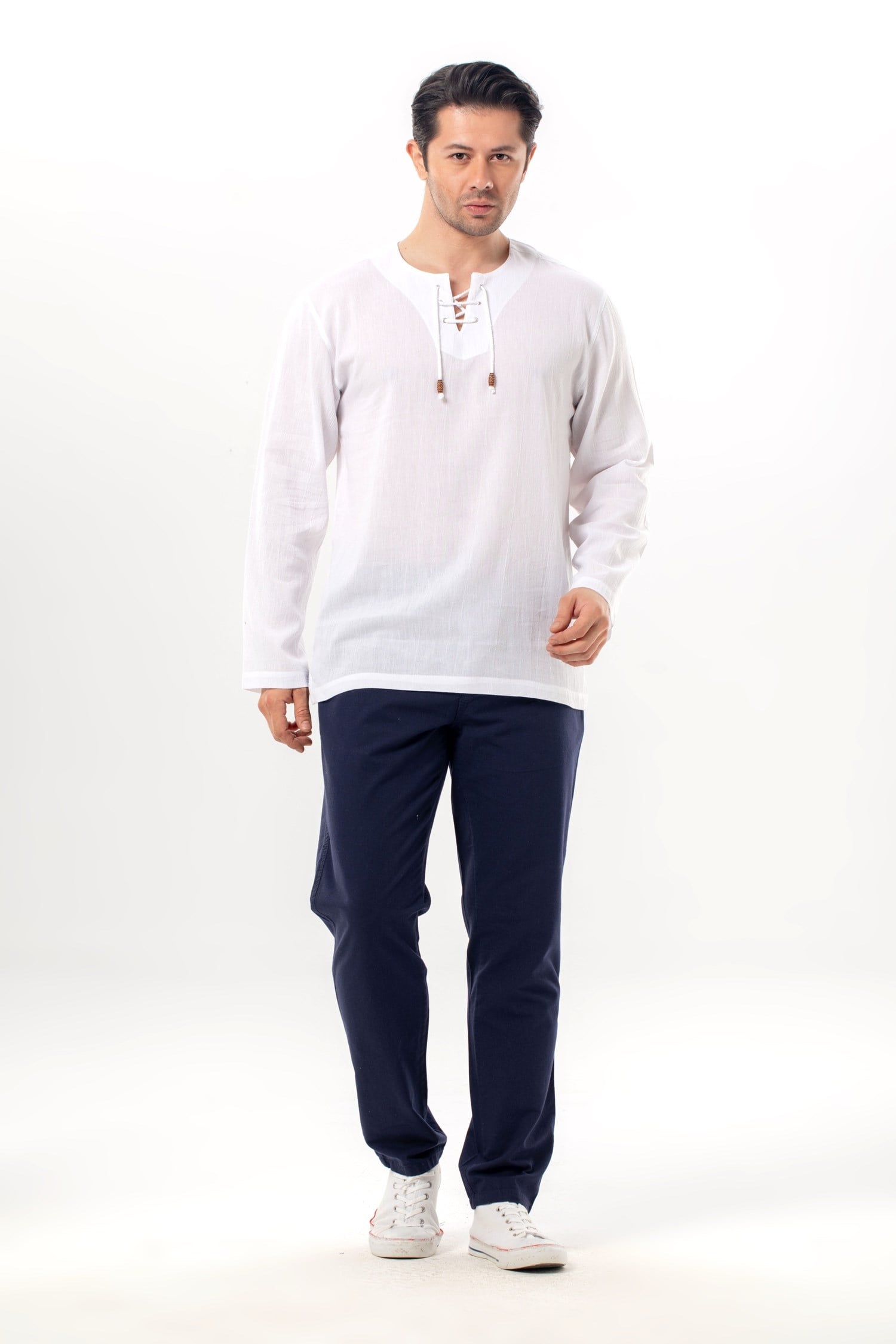 Long Sleeve Sile Fabric Staple Men Tshirt White