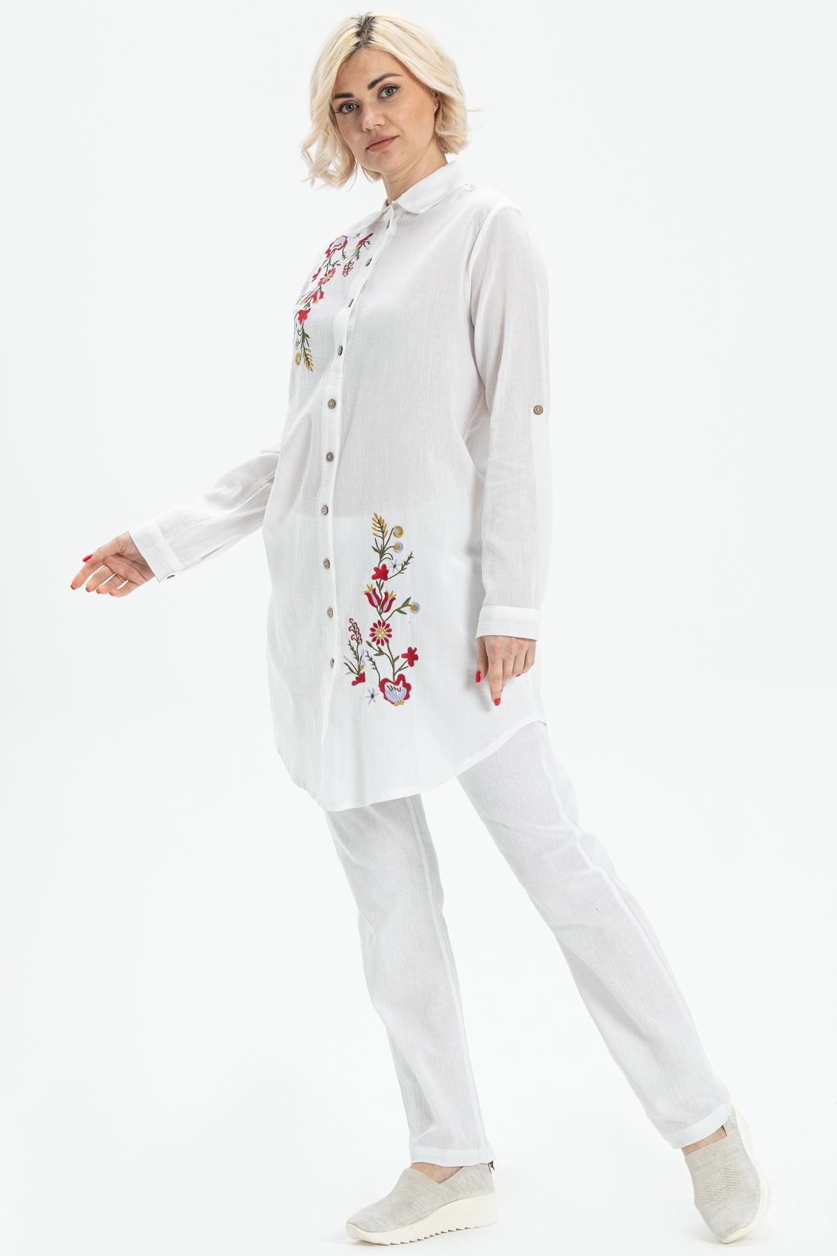 Uzun Kol Şile Bezi Zühre Gömlek Beyaz Byz