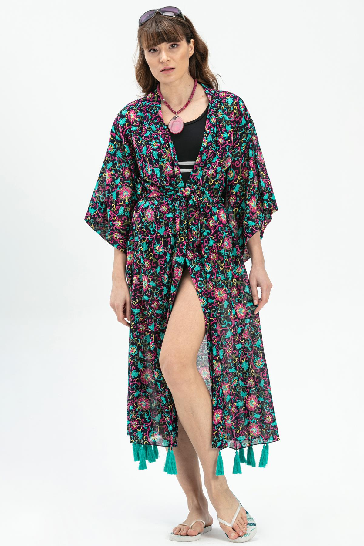 Uzun Kol Vual Açelya Uzun Kimono Lacivert Lcvt