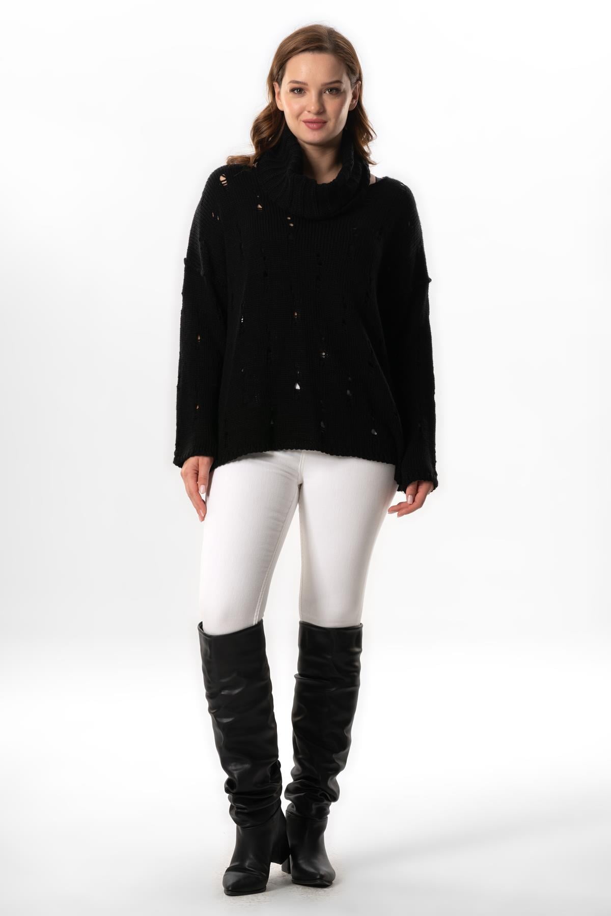 Long Sleeve Yadigar Autumn and Winter Wide Turtleneck Sweater Blouse Black