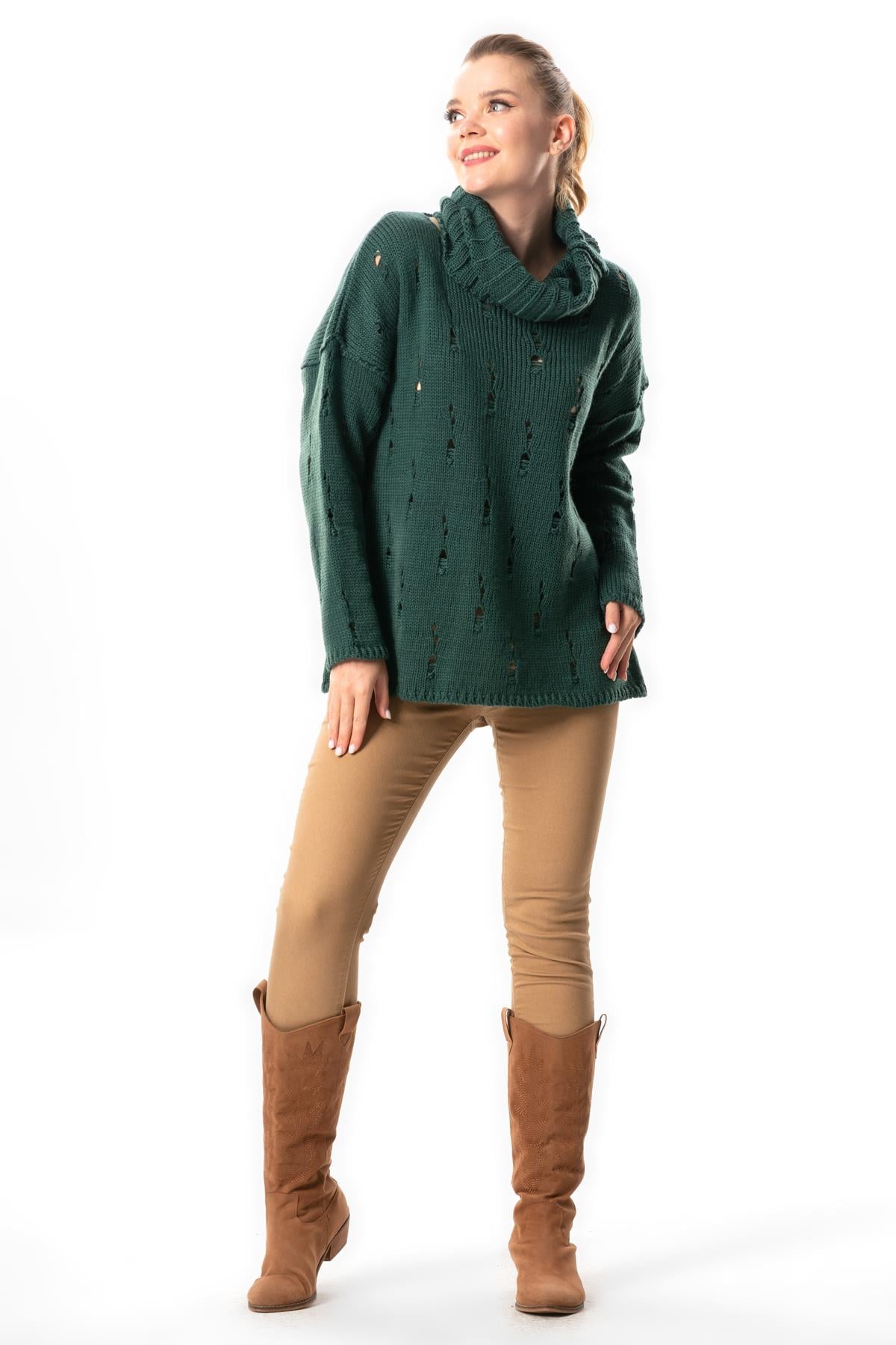Long Sleeve Yadigar Autumn and Winter Wide Turtleneck Sweater Blouse Green