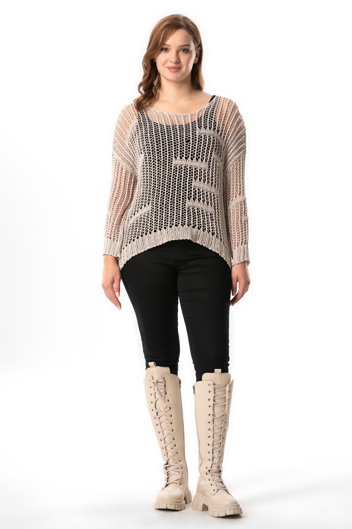 Long Sleeve Zübeyde Fall Winter Openwork Knitwear Blouse Cream