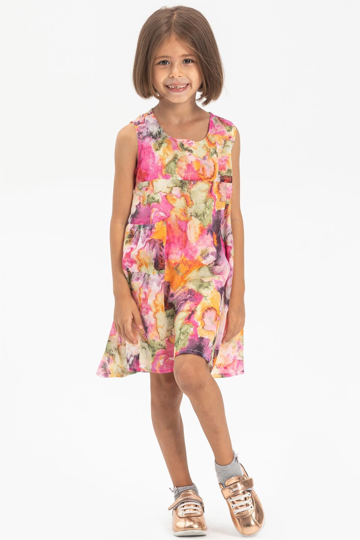 Voile Nesrin Kid's Dress Tie Dye Pattern Pink