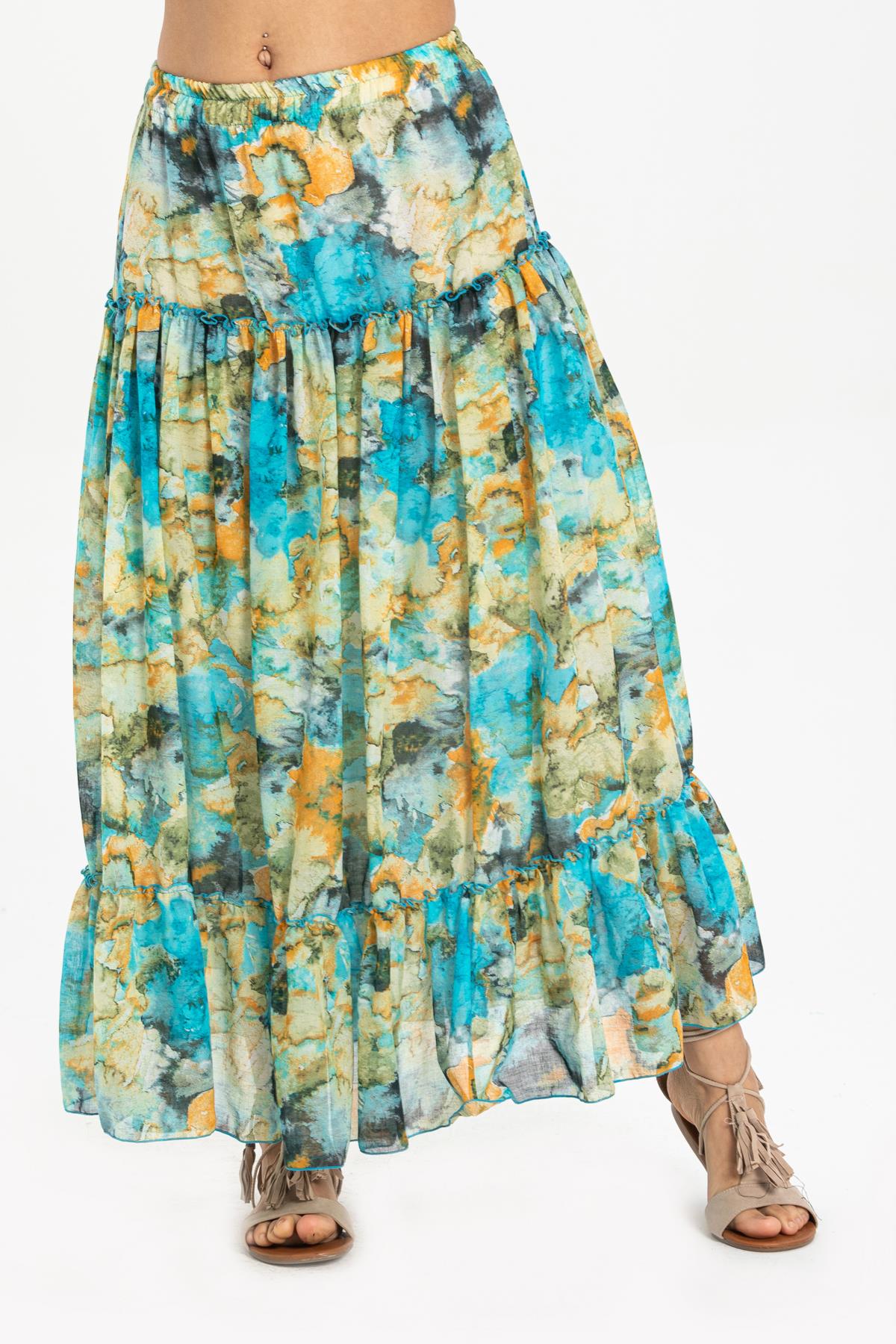 Vual Nesrin Uzun Etek Turkuaz Trkz