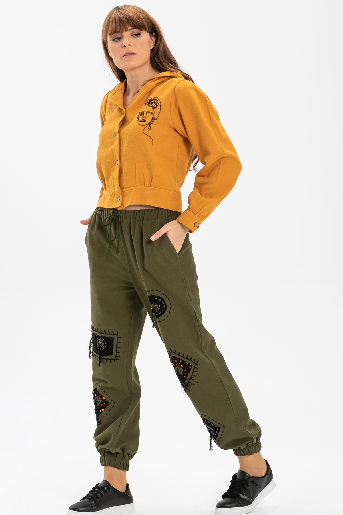 Patched Flannel Trousers Khaki