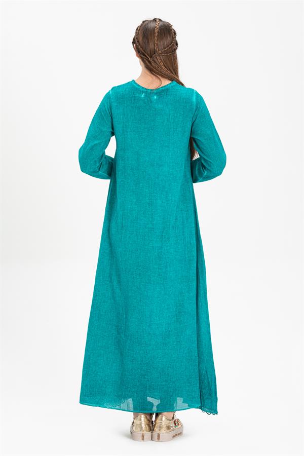Long Sleeve Sile Fabric Ebru Long Dress Sea Green